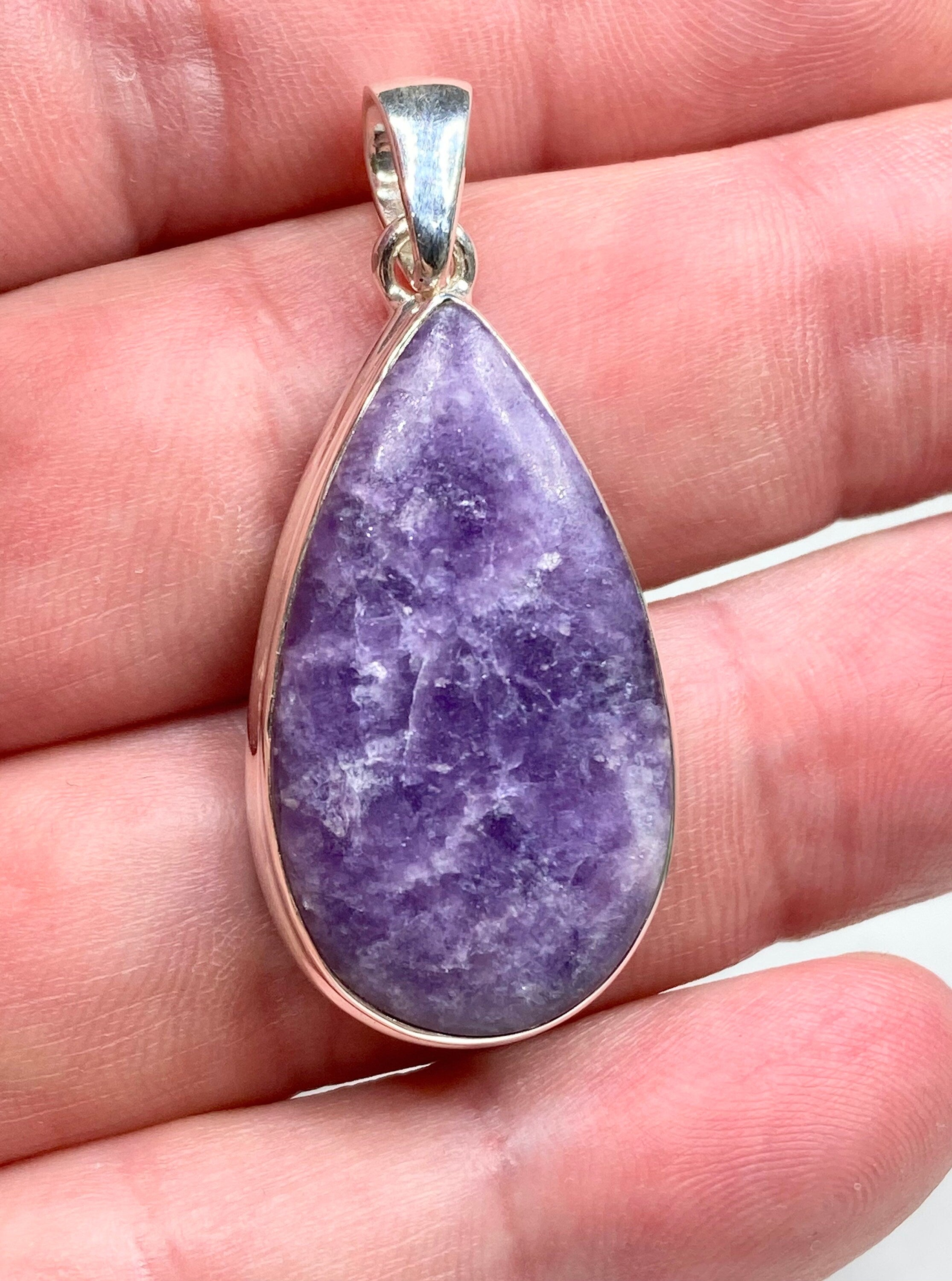 Natural Lepidolite and Silver Pendant