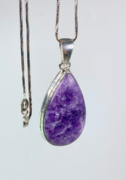 Natural Lepidolite and Silver Pendant