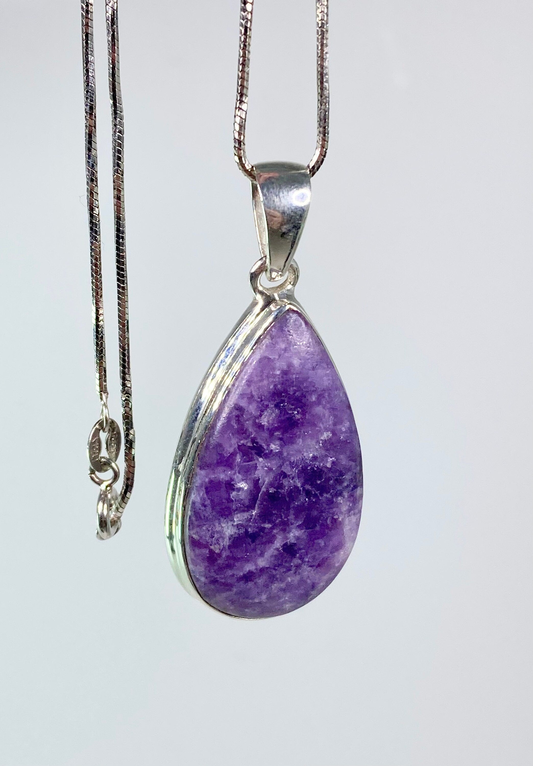 Natural Lepidolite and Silver Pendant