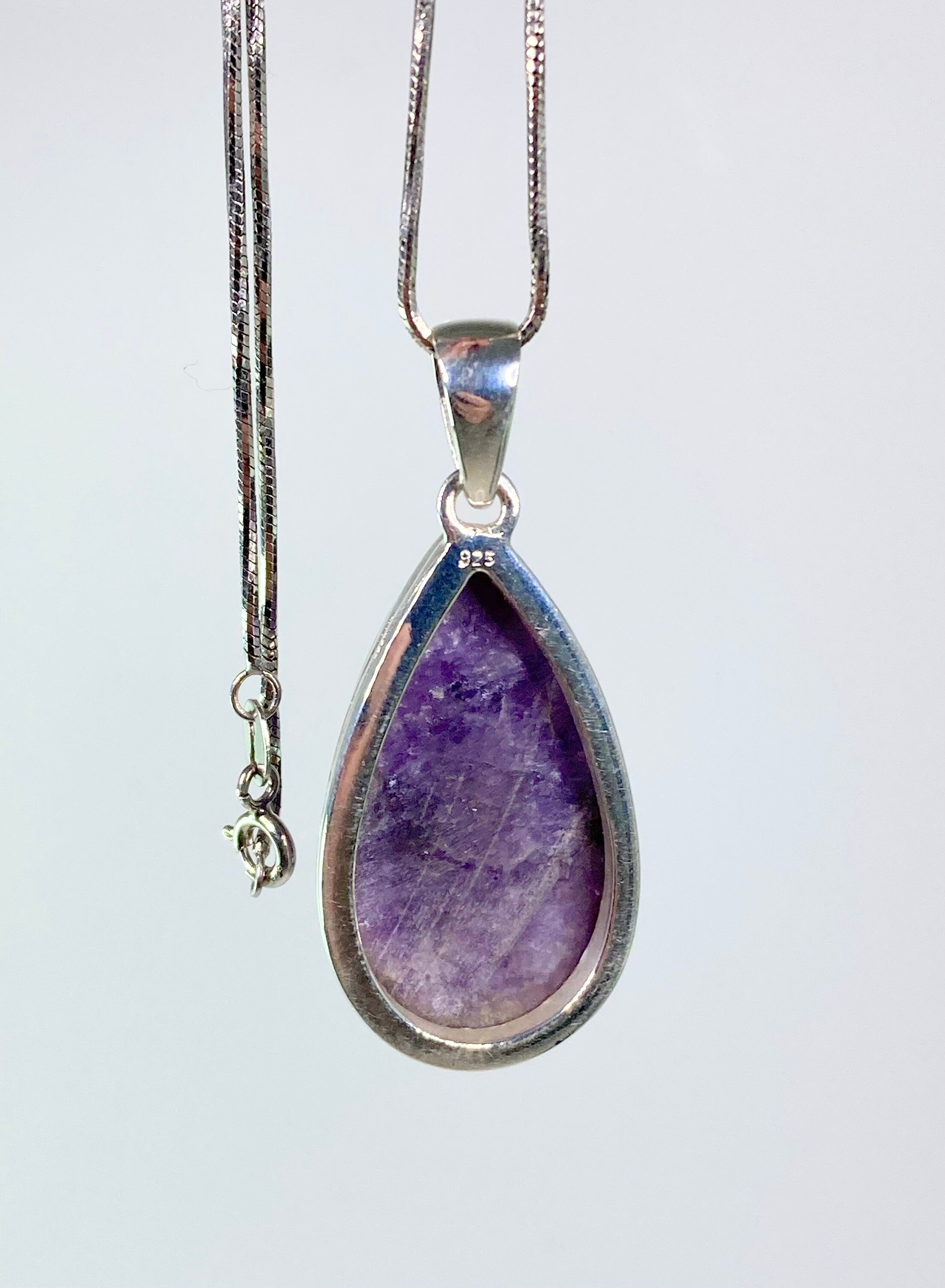 Natural Lepidolite and Silver Pendant