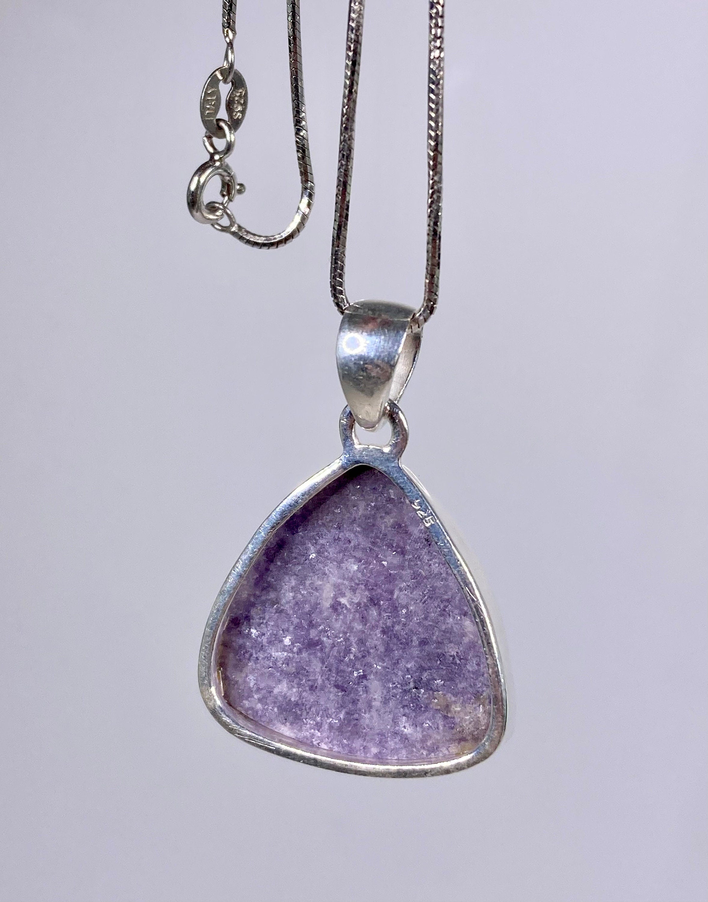 Natural Lepidolite and Silver Pendant