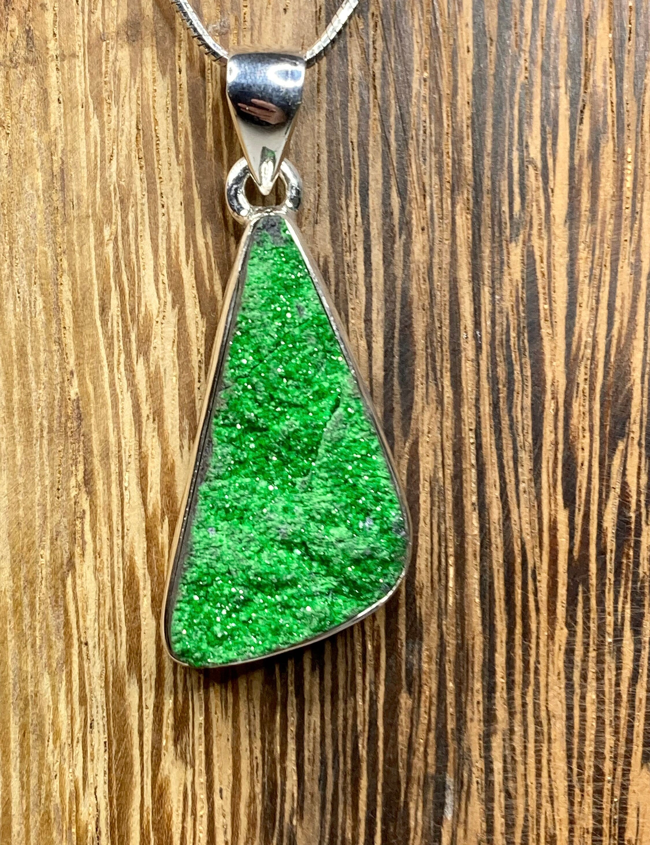 A Rare Green Garnet (Uvarovite) and Silver Pendant