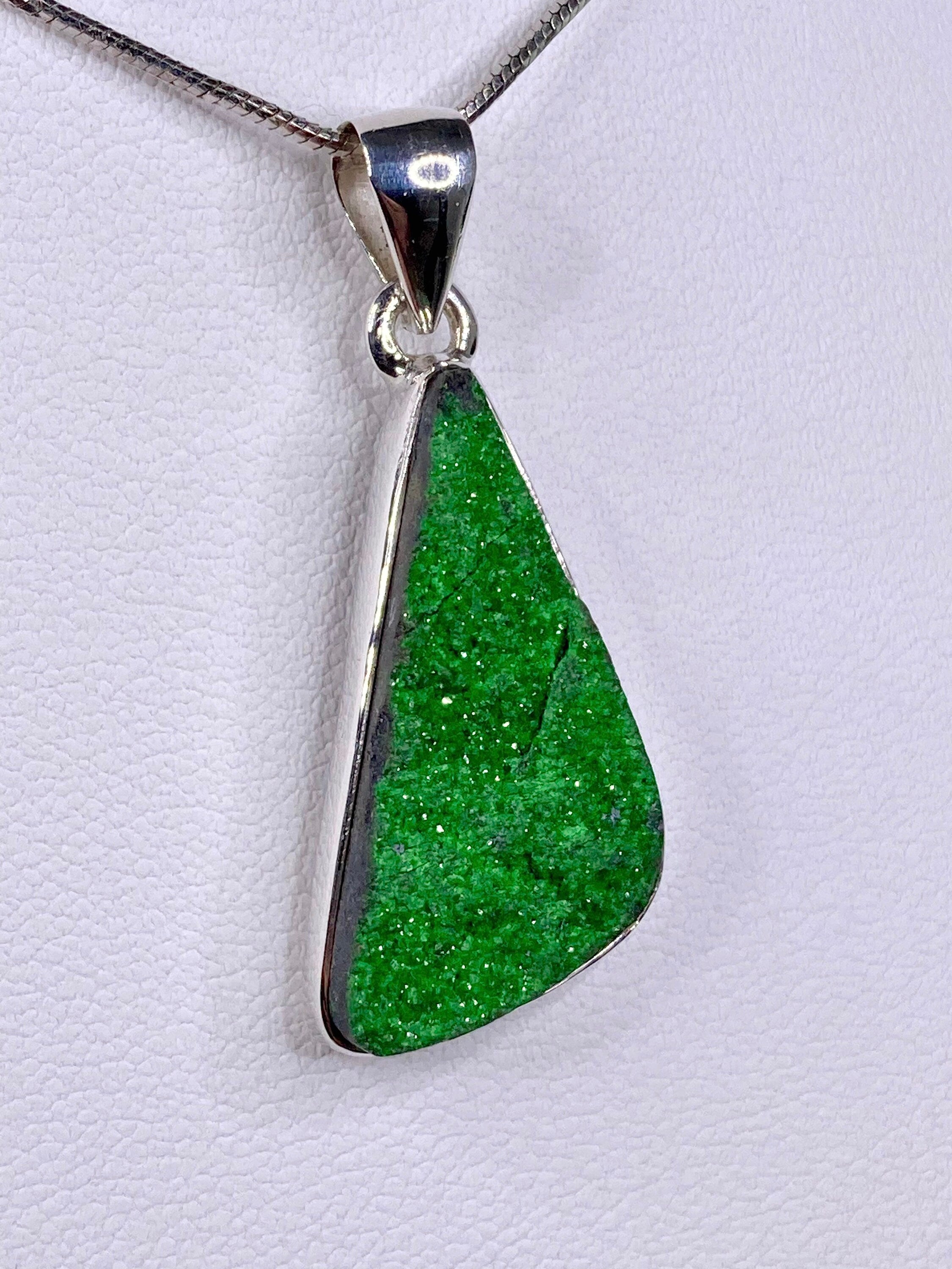 A Rare Green Garnet (Uvarovite) and Silver Pendant