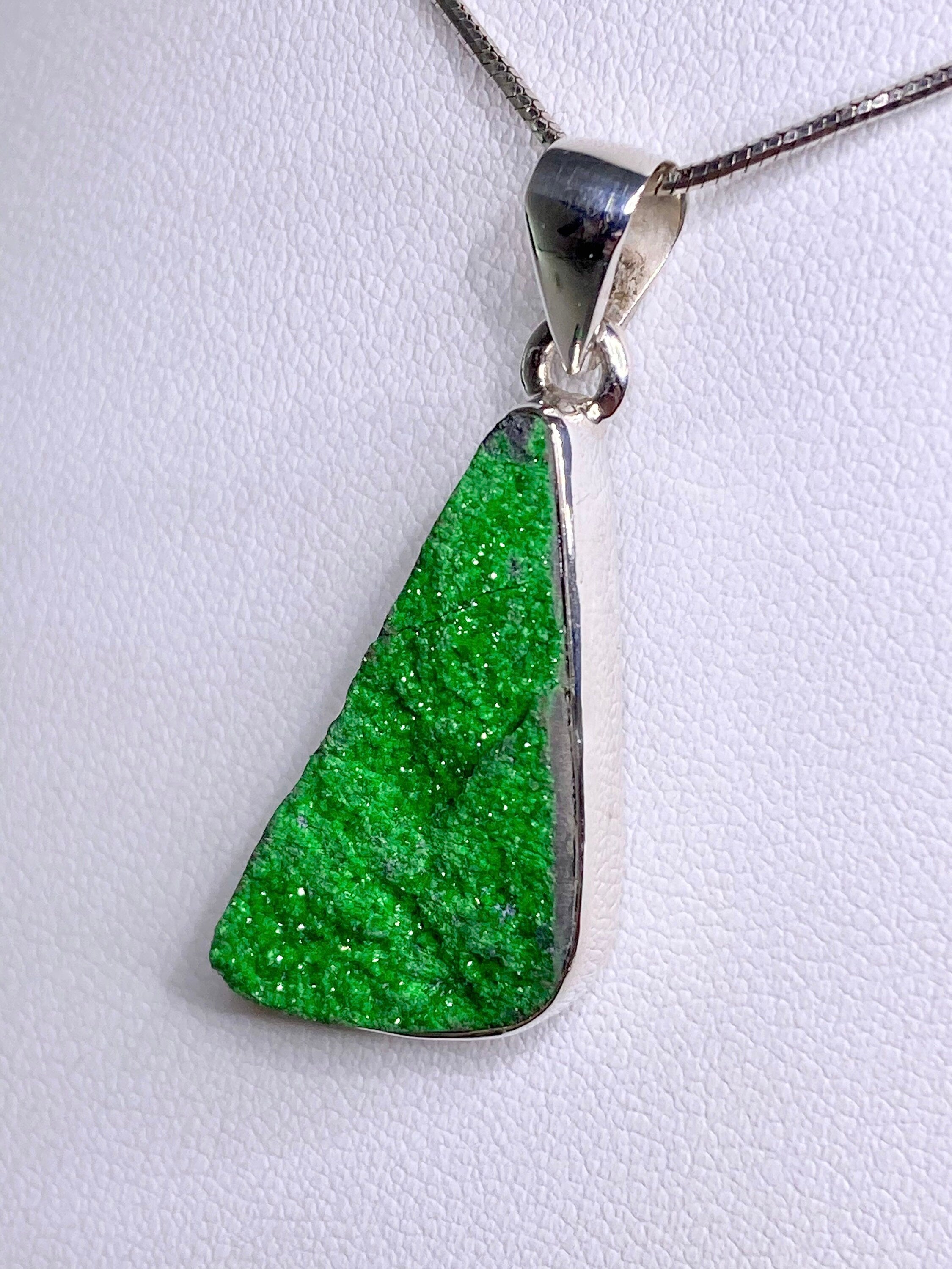 A Rare Green Garnet (Uvarovite) and Silver Pendant