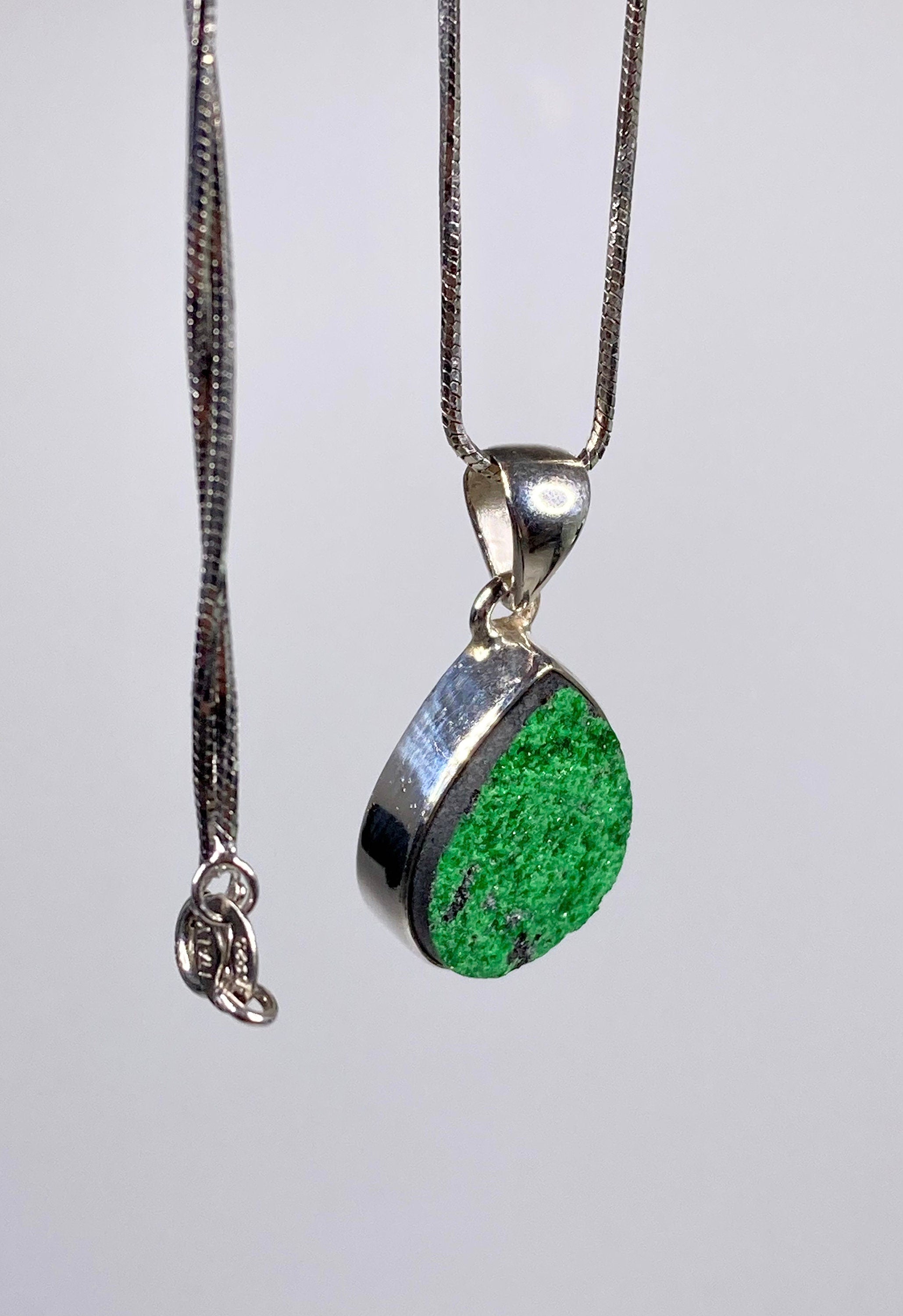 A Rare Green Garnet (Uvarovite) and Silver Pendant