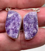 Natural Lepidolite Silver Dangle Earrings