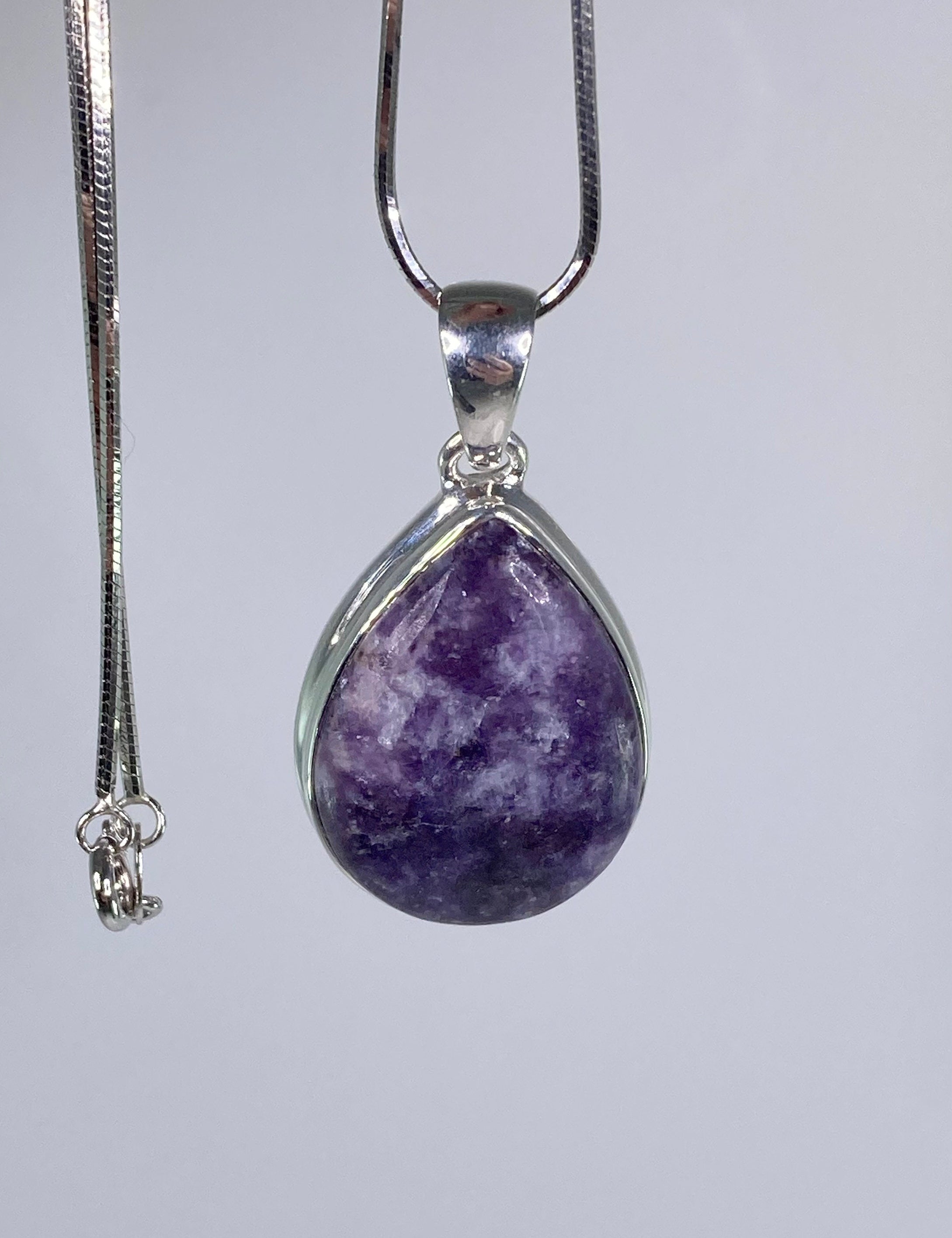 Natural Lepidolite and Silver Pendant