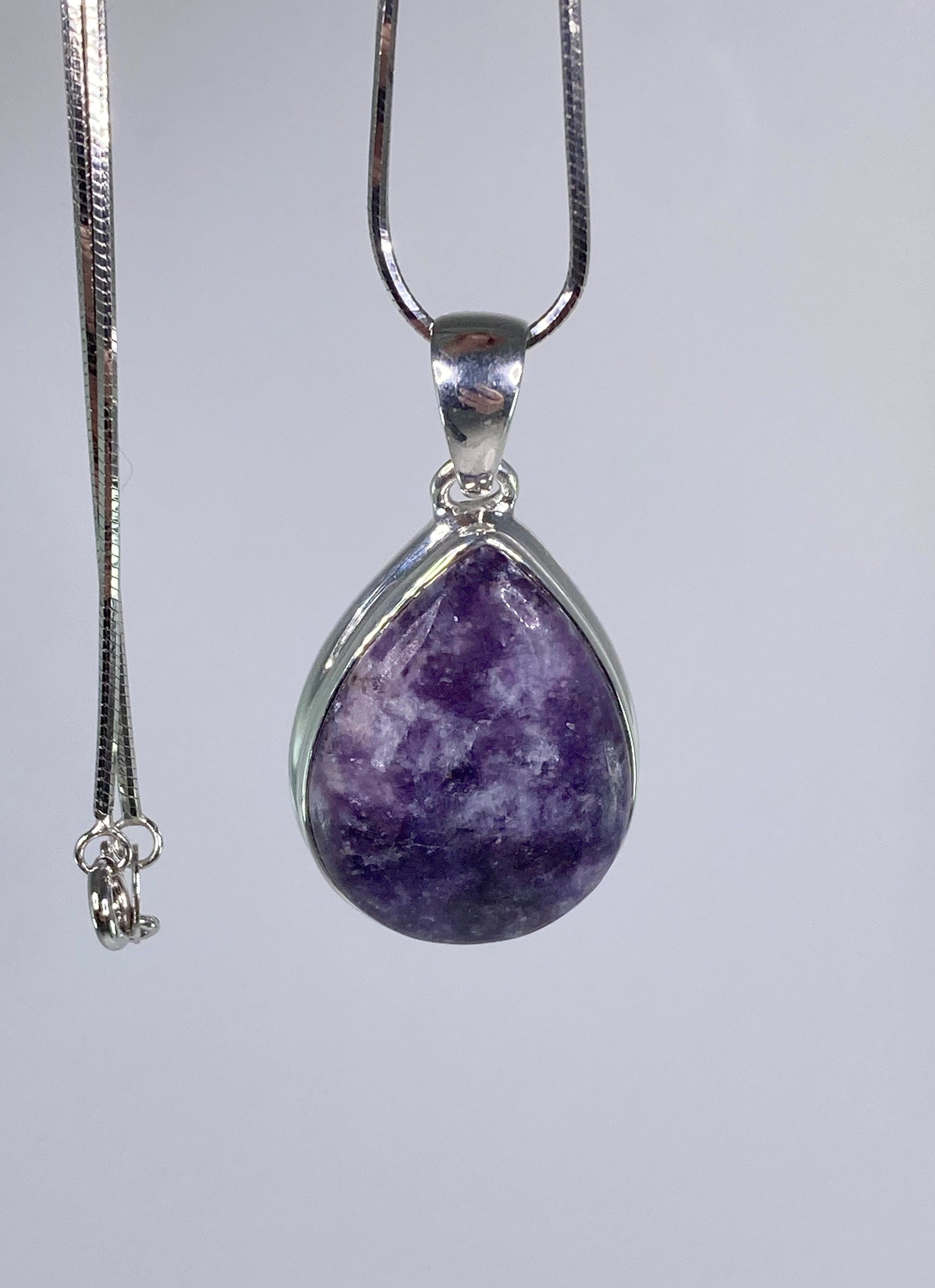 Natural Lepidolite and Silver Pendant