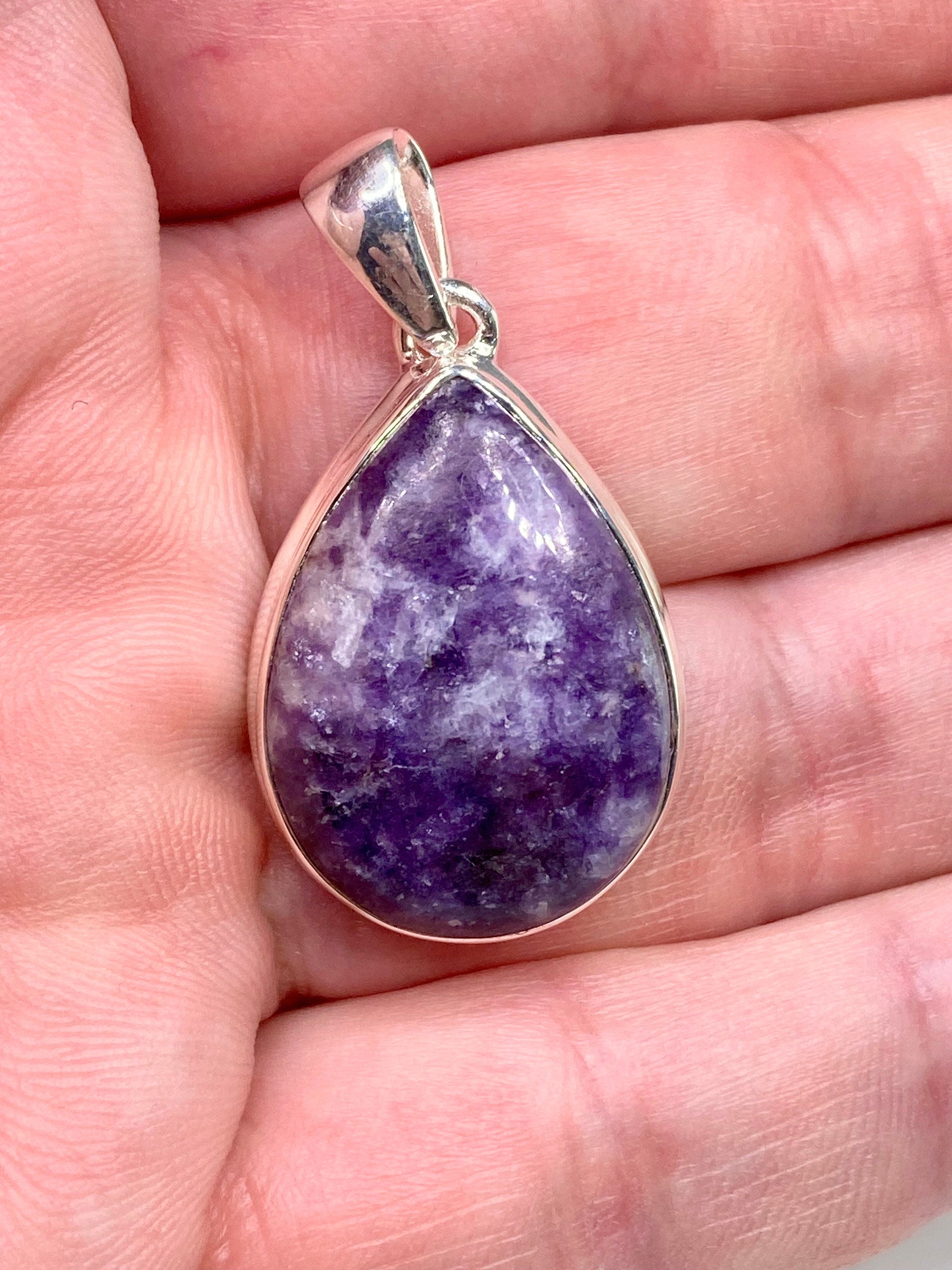 Natural Lepidolite and Silver Pendant