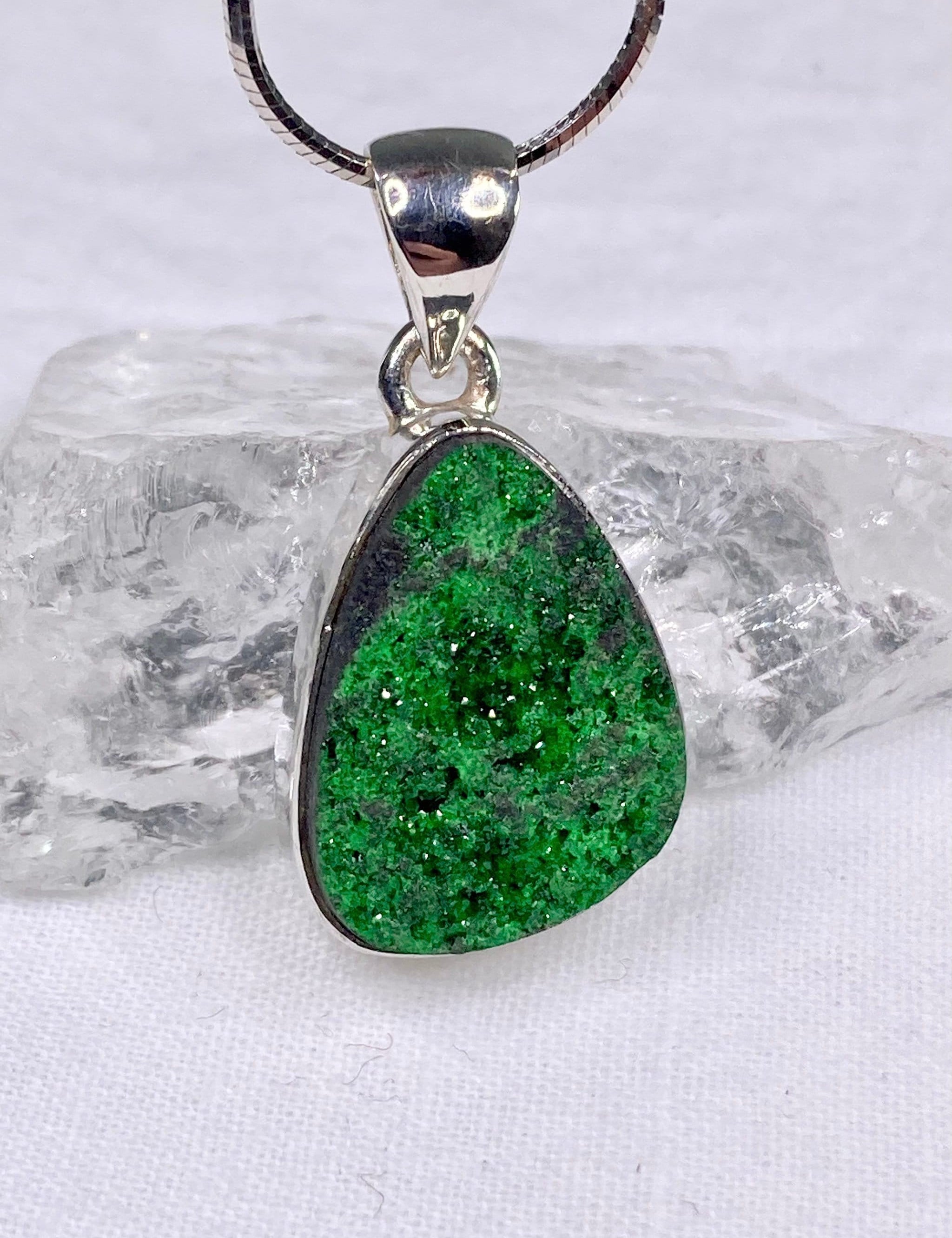 A Rare Green Garnet (Uvarovite) and Silver Pendant