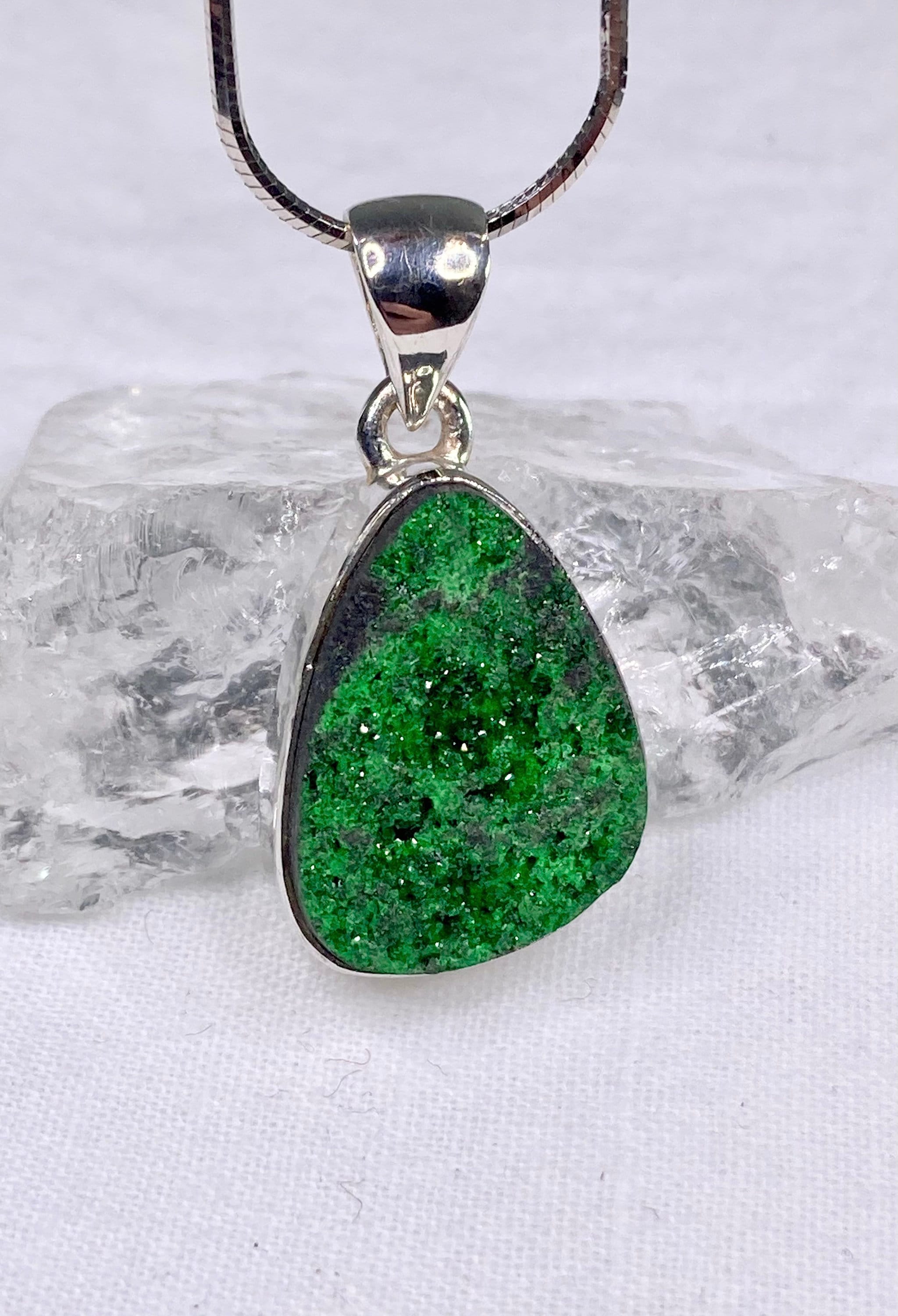 A Rare Green Garnet (Uvarovite) and Silver Pendant