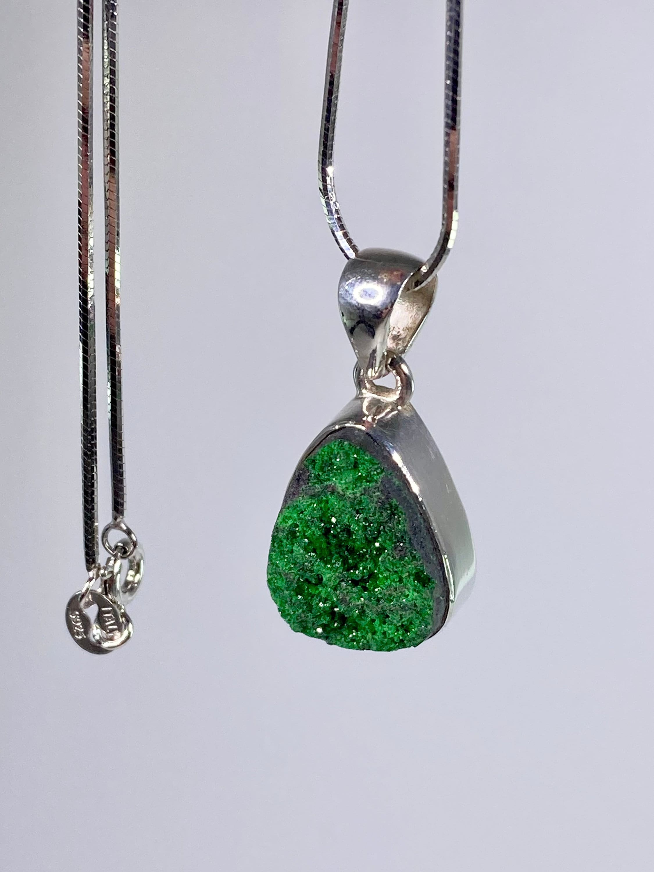 A Rare Green Garnet (Uvarovite) and Silver Pendant