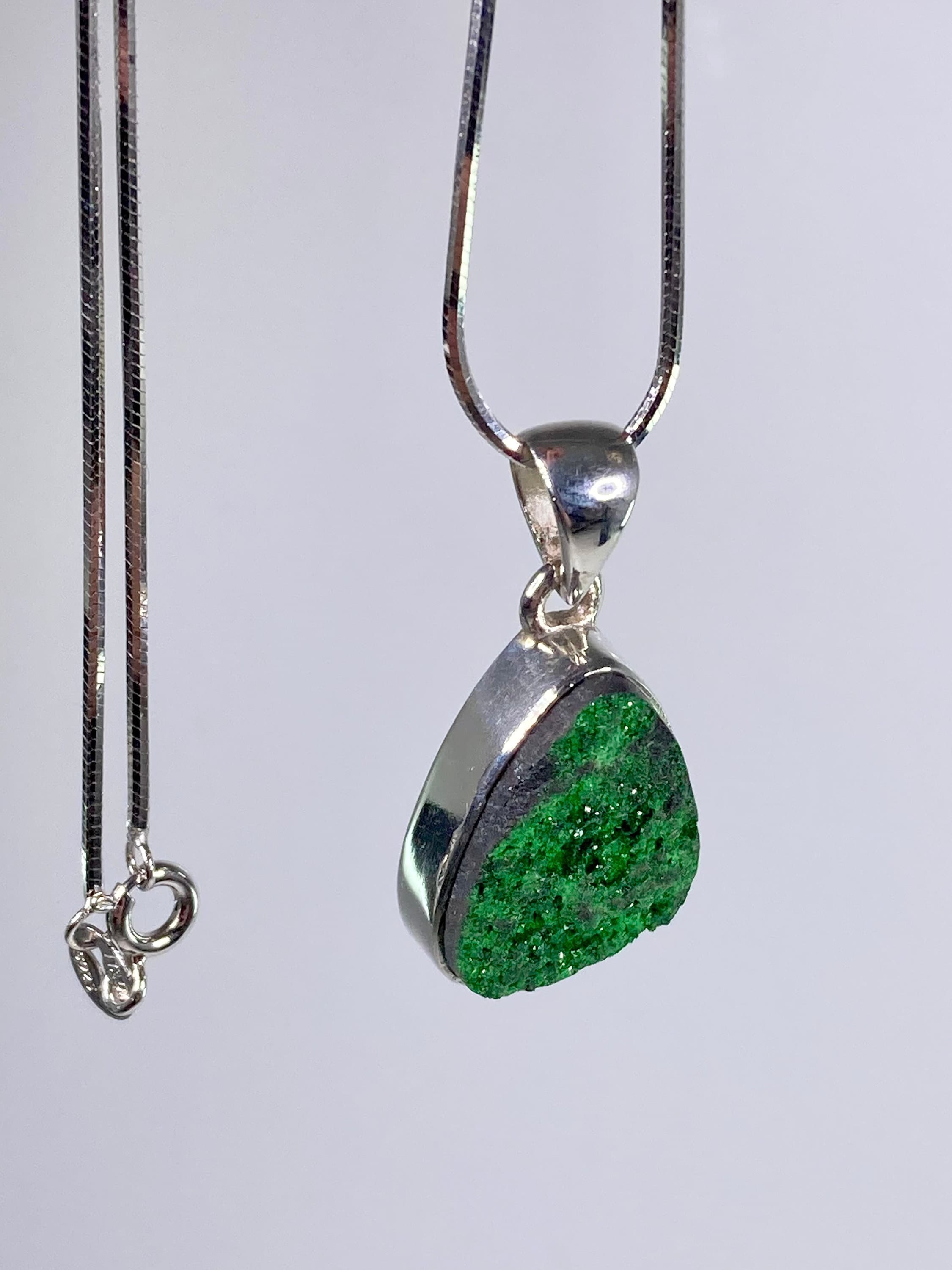 A Rare Green Garnet (Uvarovite) and Silver Pendant