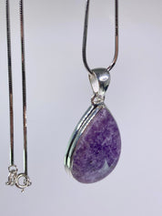 Natural Lepidolite and Silver Pendant