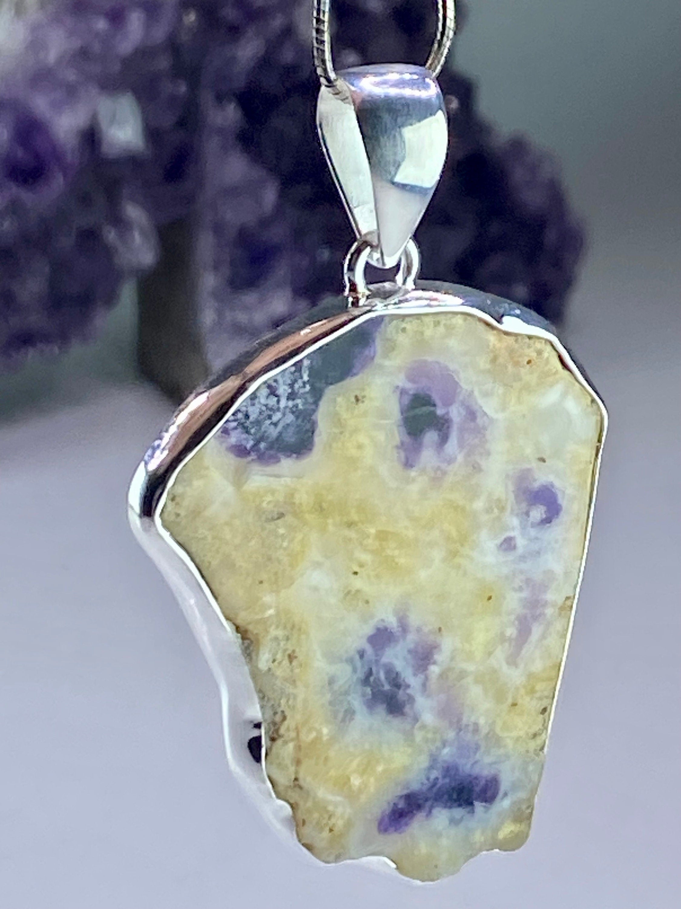 A Rare Violet Flame (Morado) Opal Slice Silver Pendant (UV)