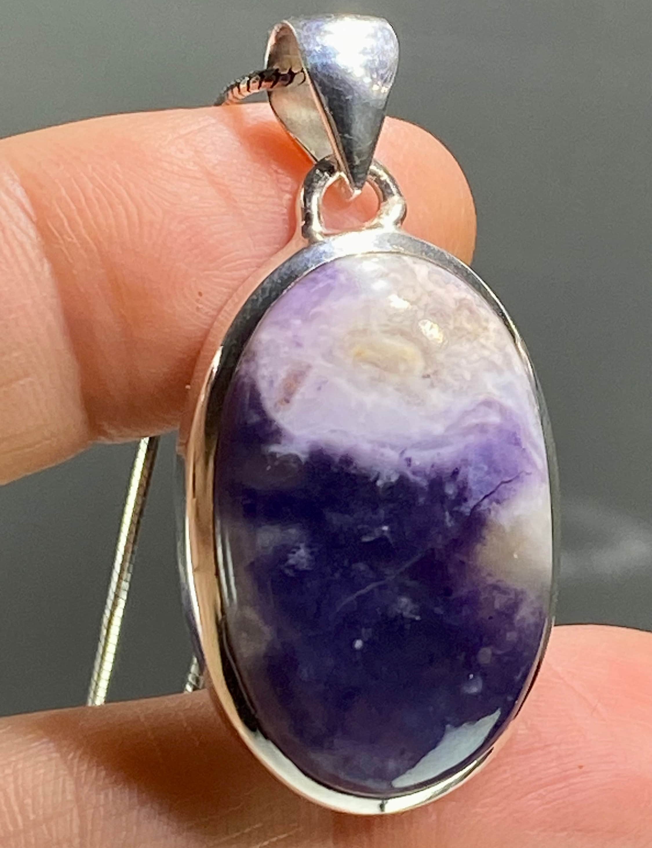 A Rare Violet Flame (Morado) Opal Silver Pendant (UV)