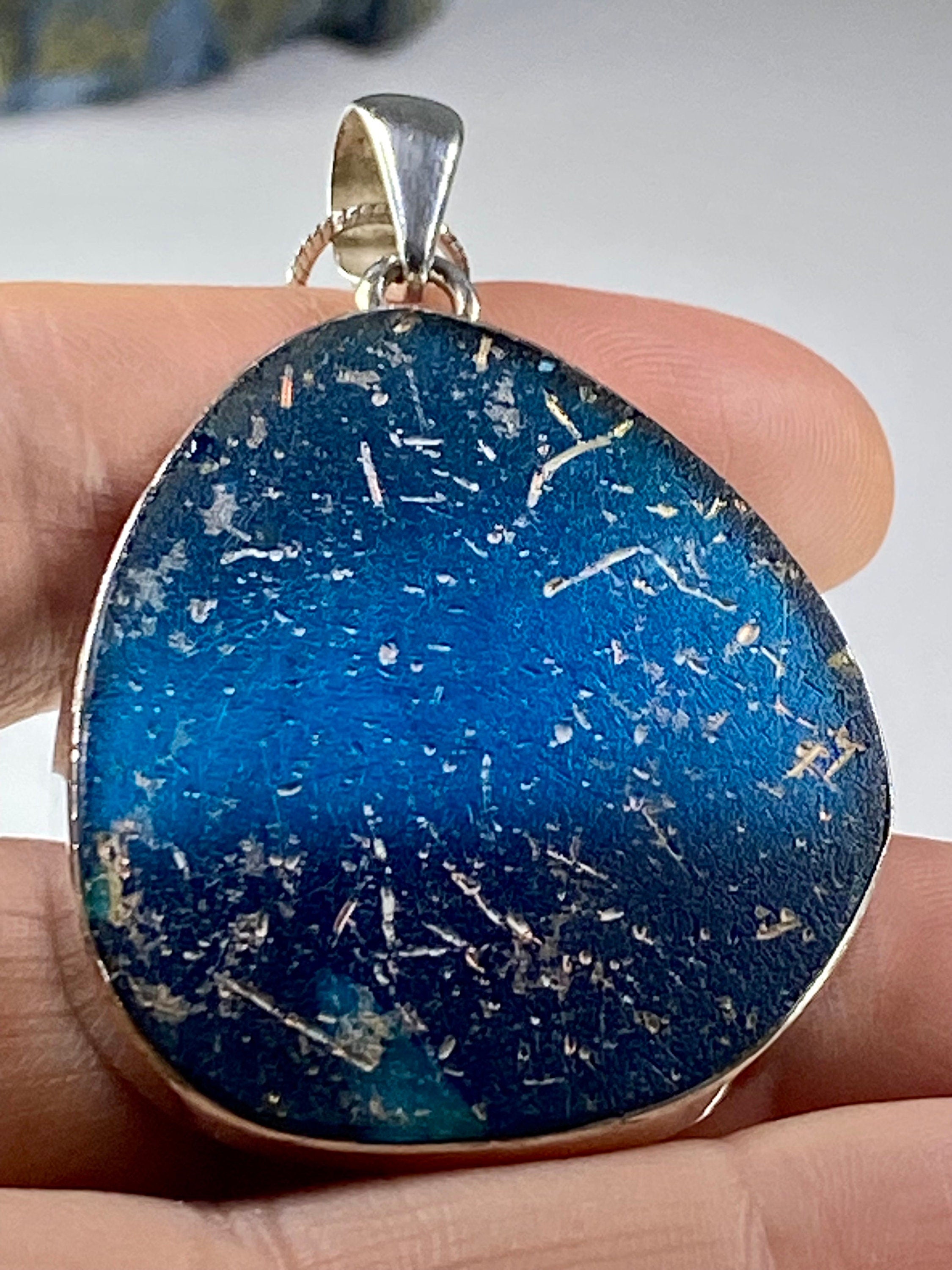 Ancient Roman Glass Pendant, Teardrop 41mm x 36mm Sterling Silver, Handmade UK