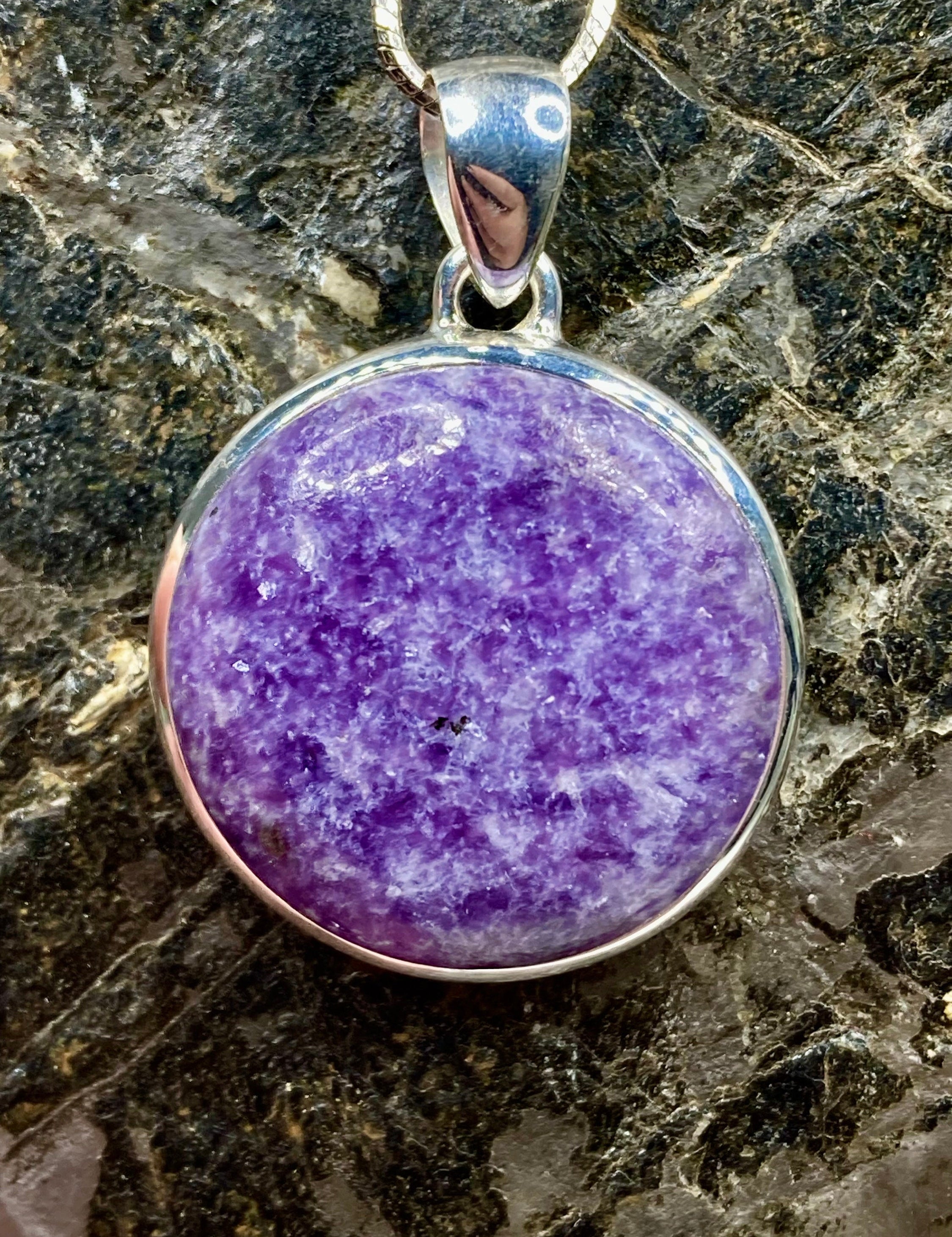 Natural Lepidolite and Silver Pendant