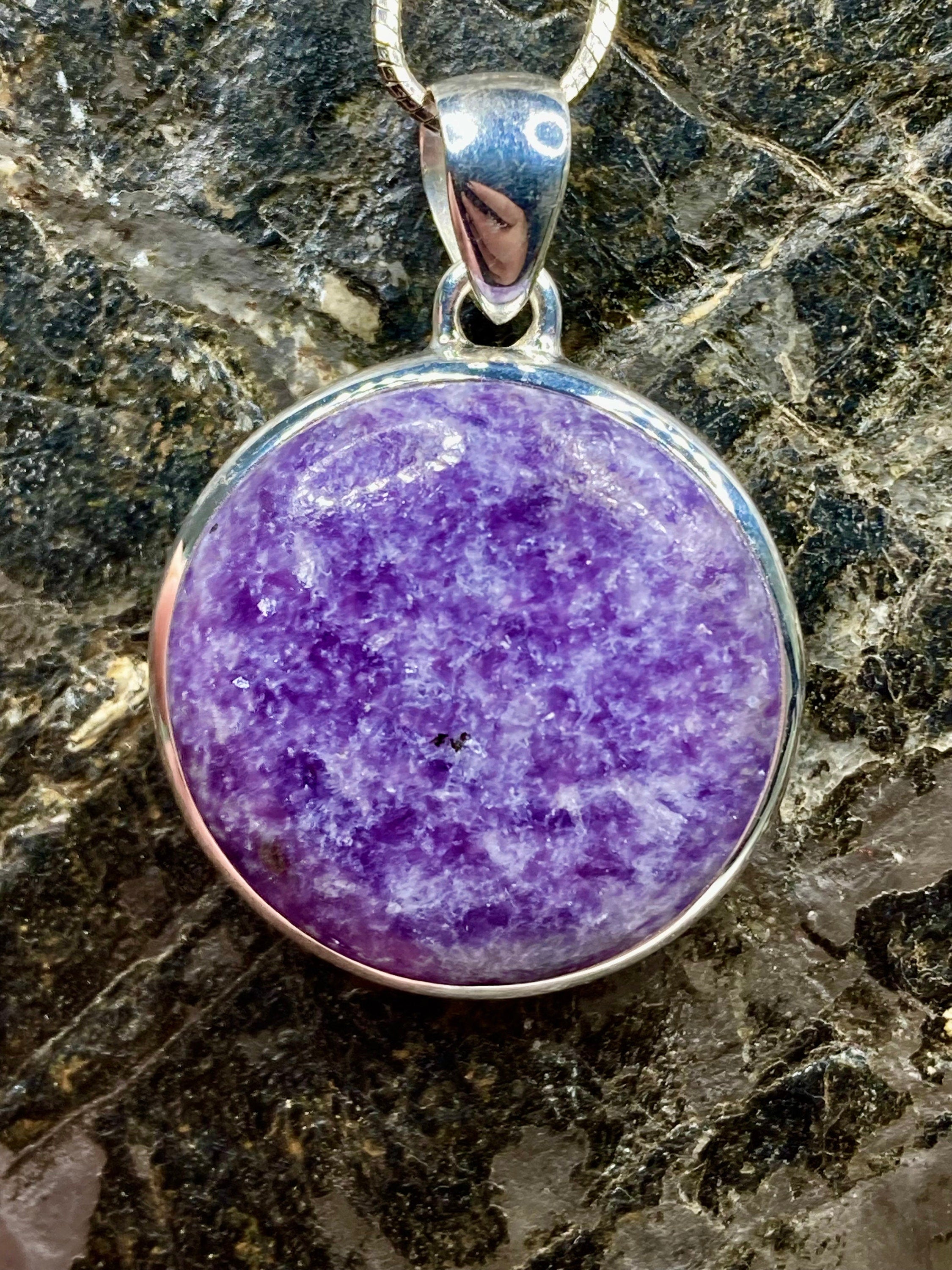 Natural Lepidolite and Silver Pendant