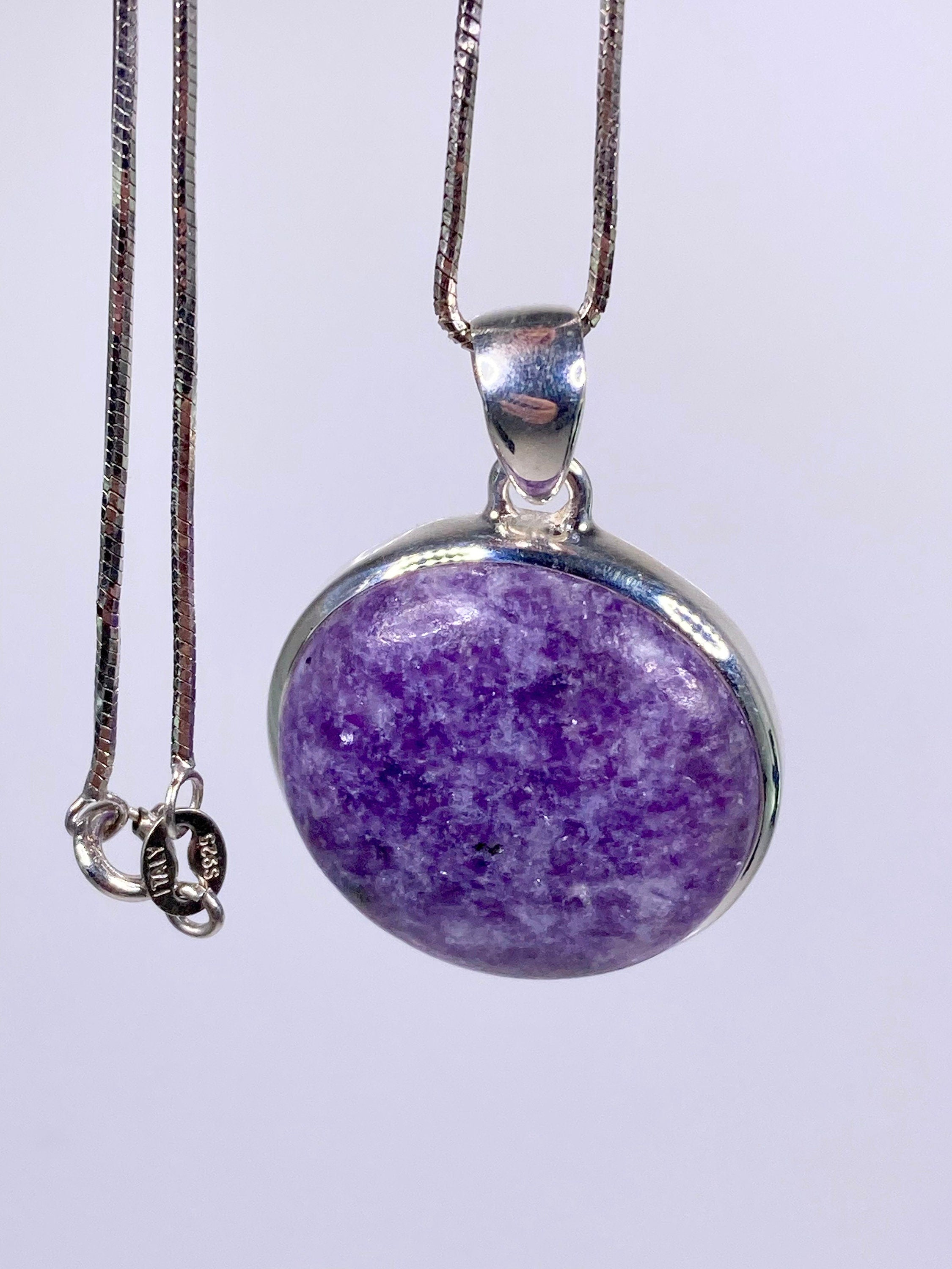 Natural Lepidolite and Silver Pendant