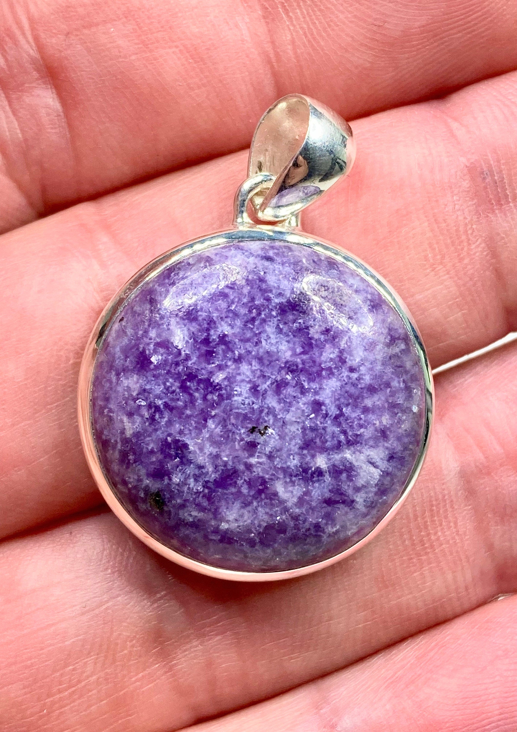 Natural Lepidolite and Silver Pendant