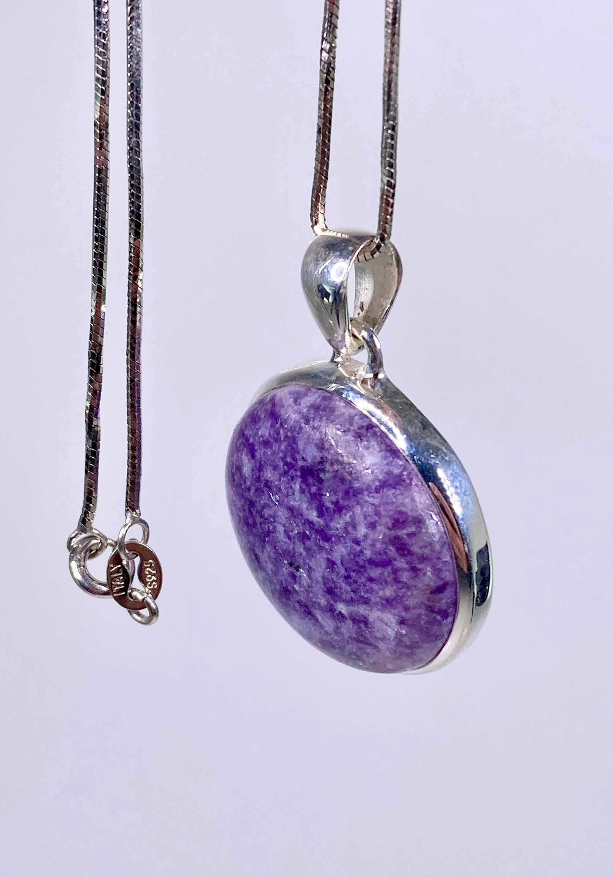 Natural Lepidolite and Silver Pendant