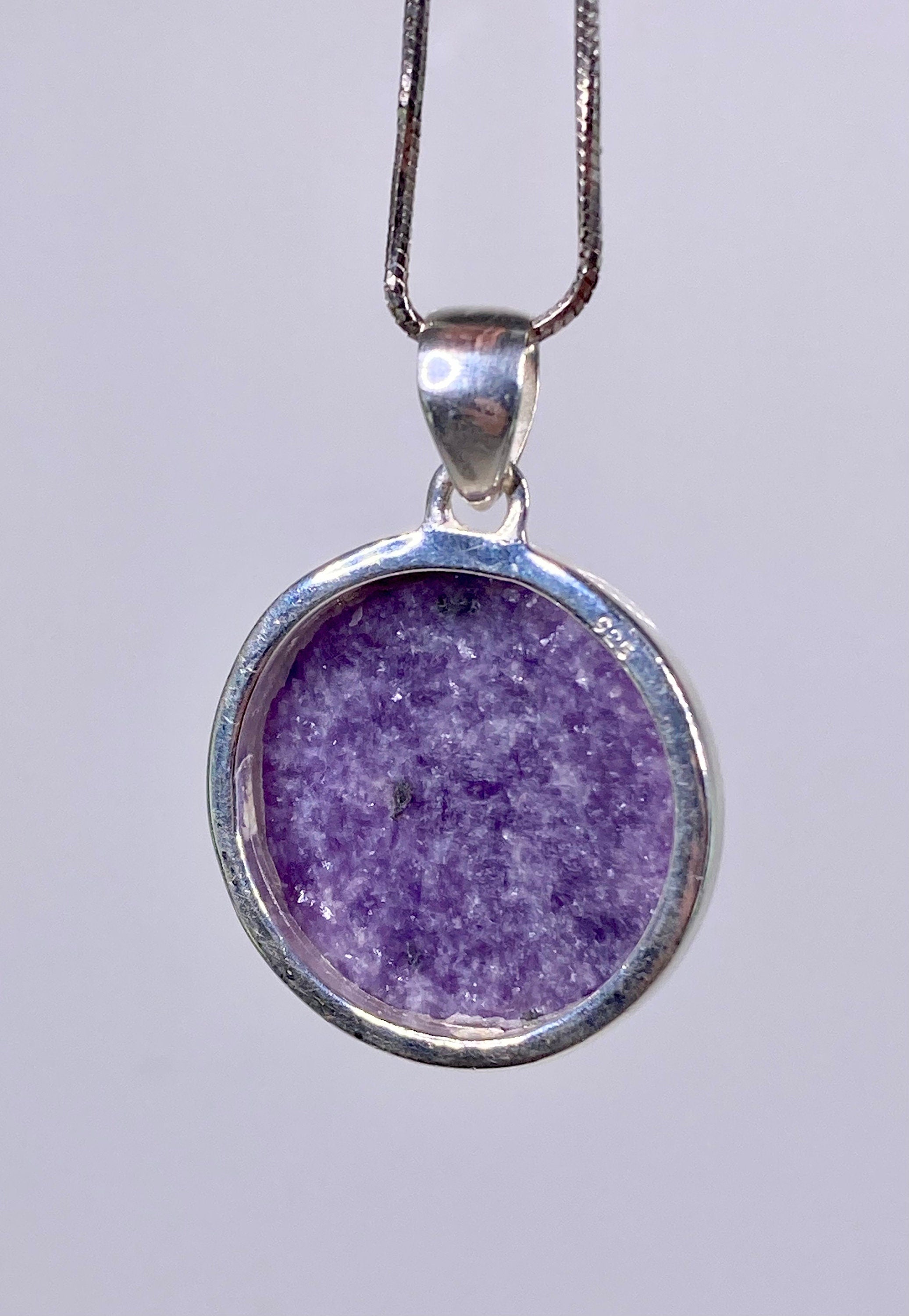 Natural Lepidolite and Silver Pendant