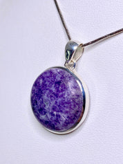 Natural Lepidolite and Silver Pendant