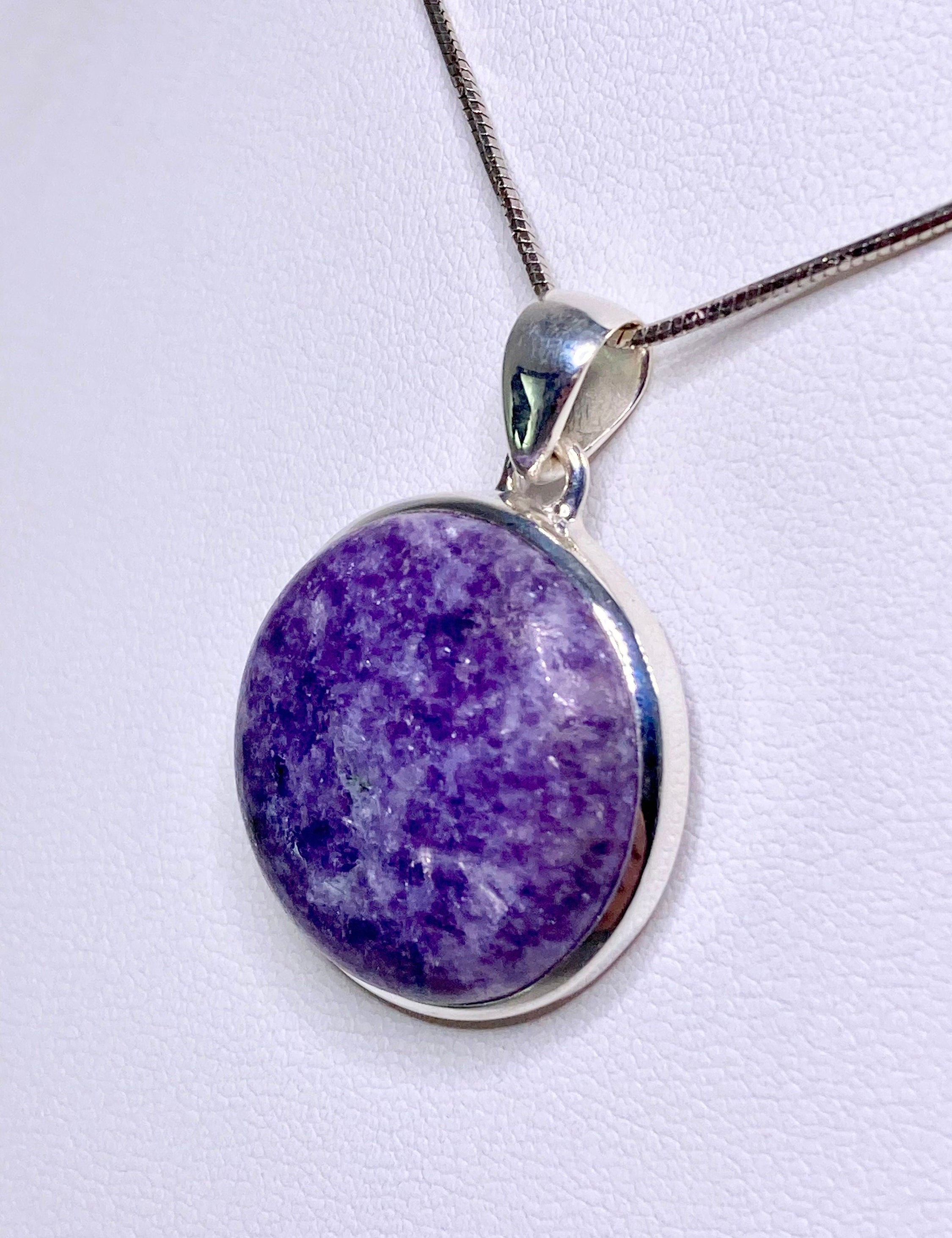 Natural Lepidolite and Silver Pendant