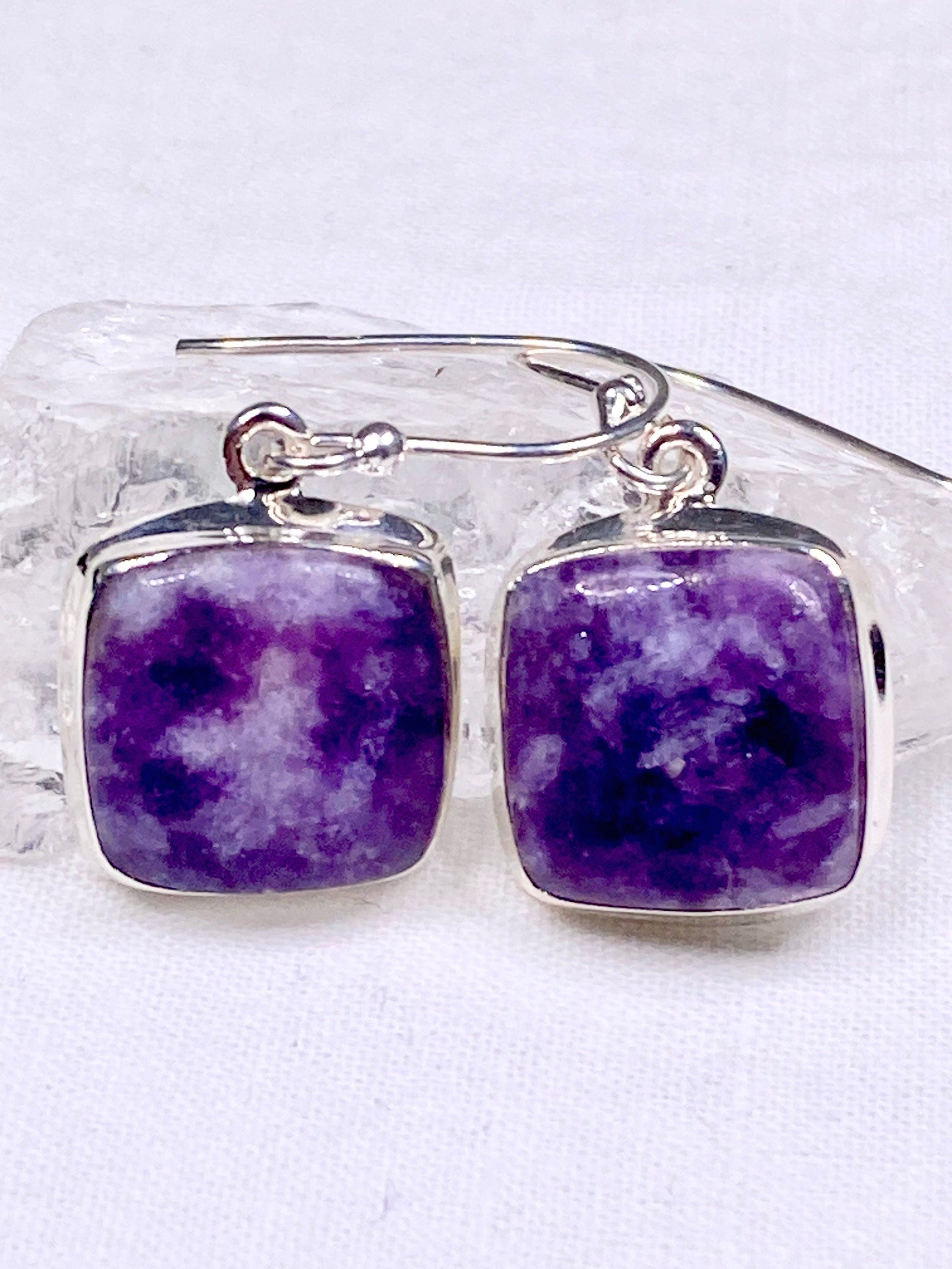 Natural Lepidolite and Silver Dangle Earrings