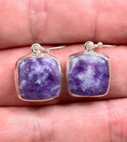 Natural Lepidolite and Silver Dangle Earrings