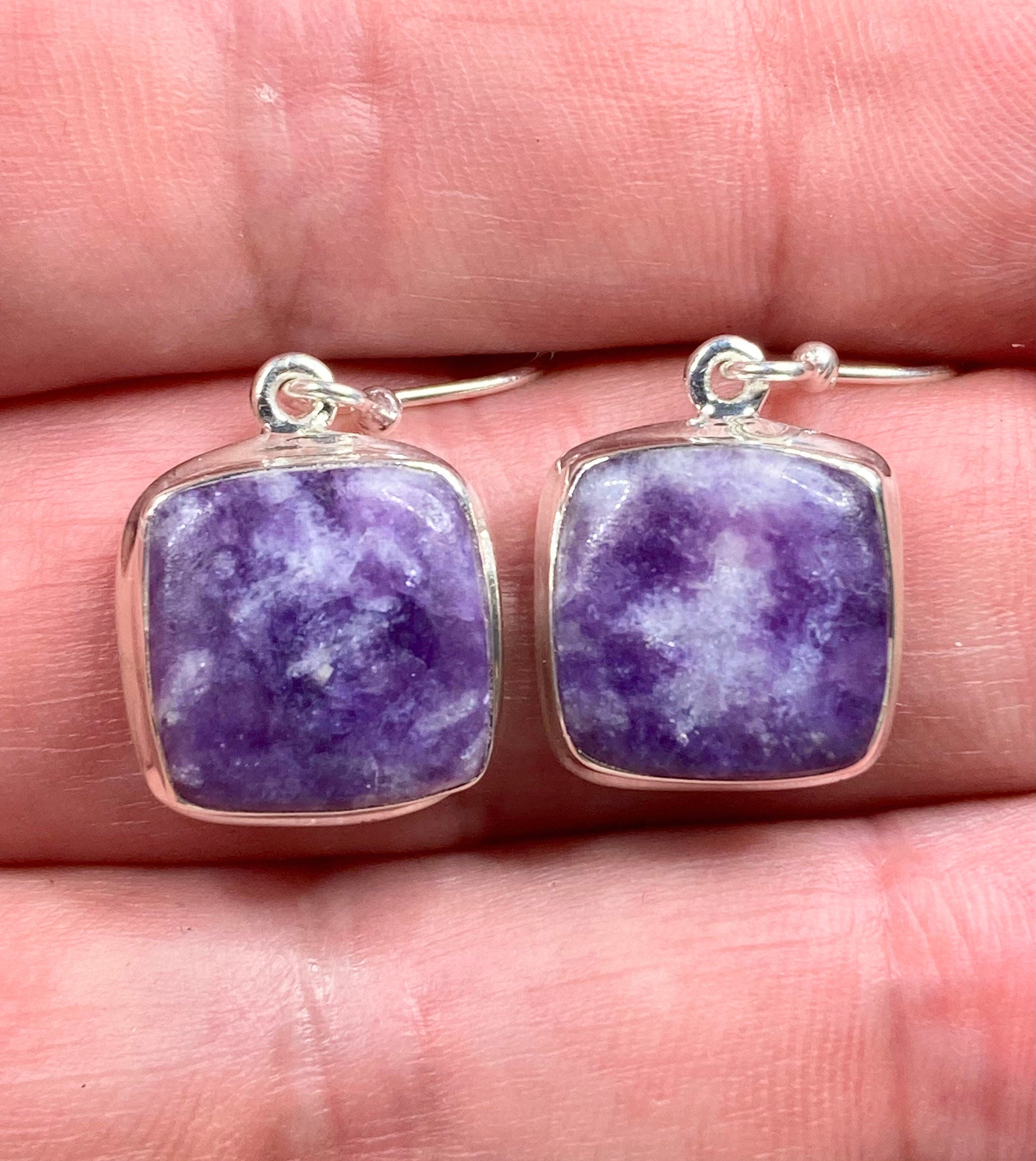 Natural Lepidolite and Silver Dangle Earrings