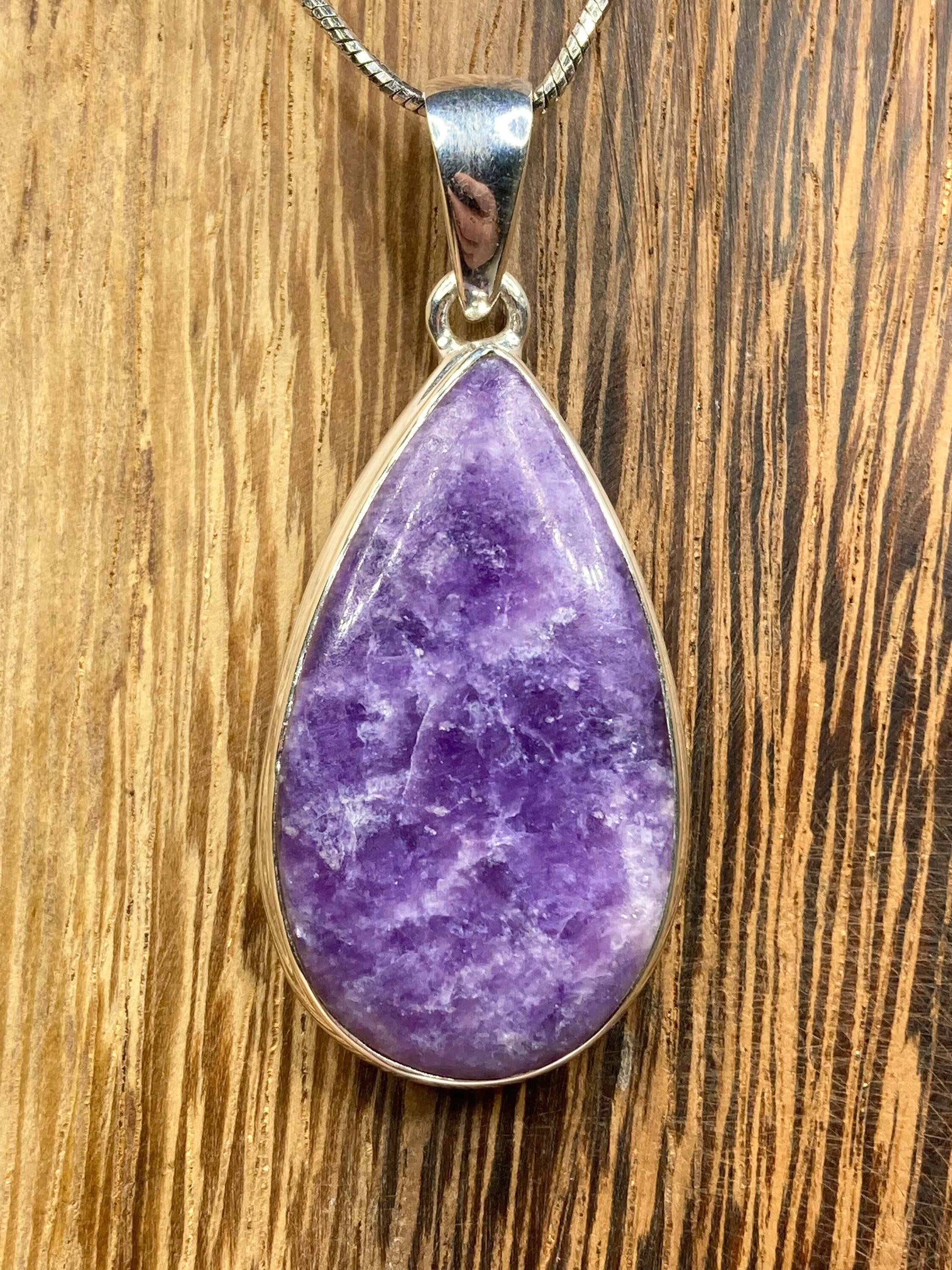 Natural Lepidolite and Silver Pendant