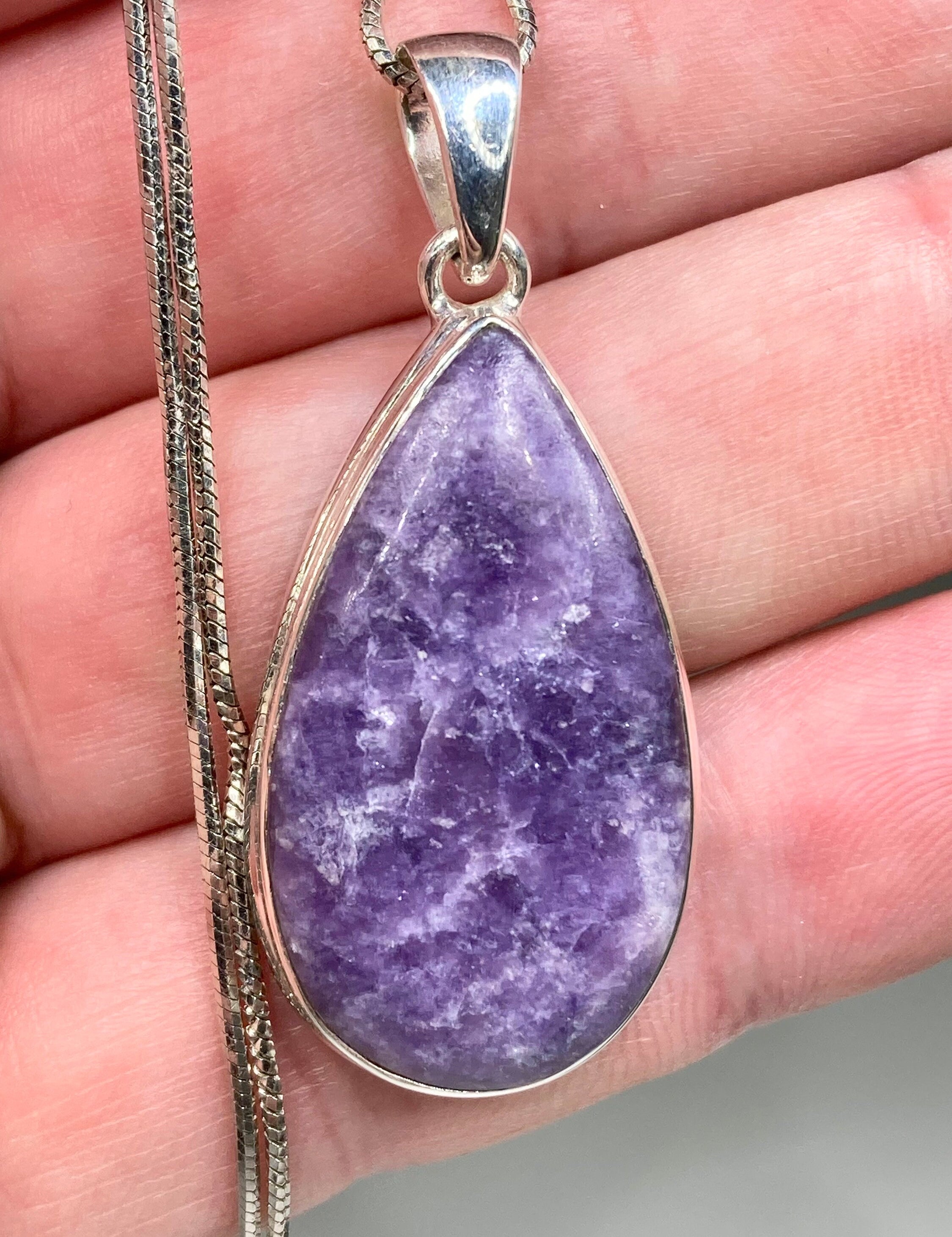 Natural Lepidolite and Silver Pendant