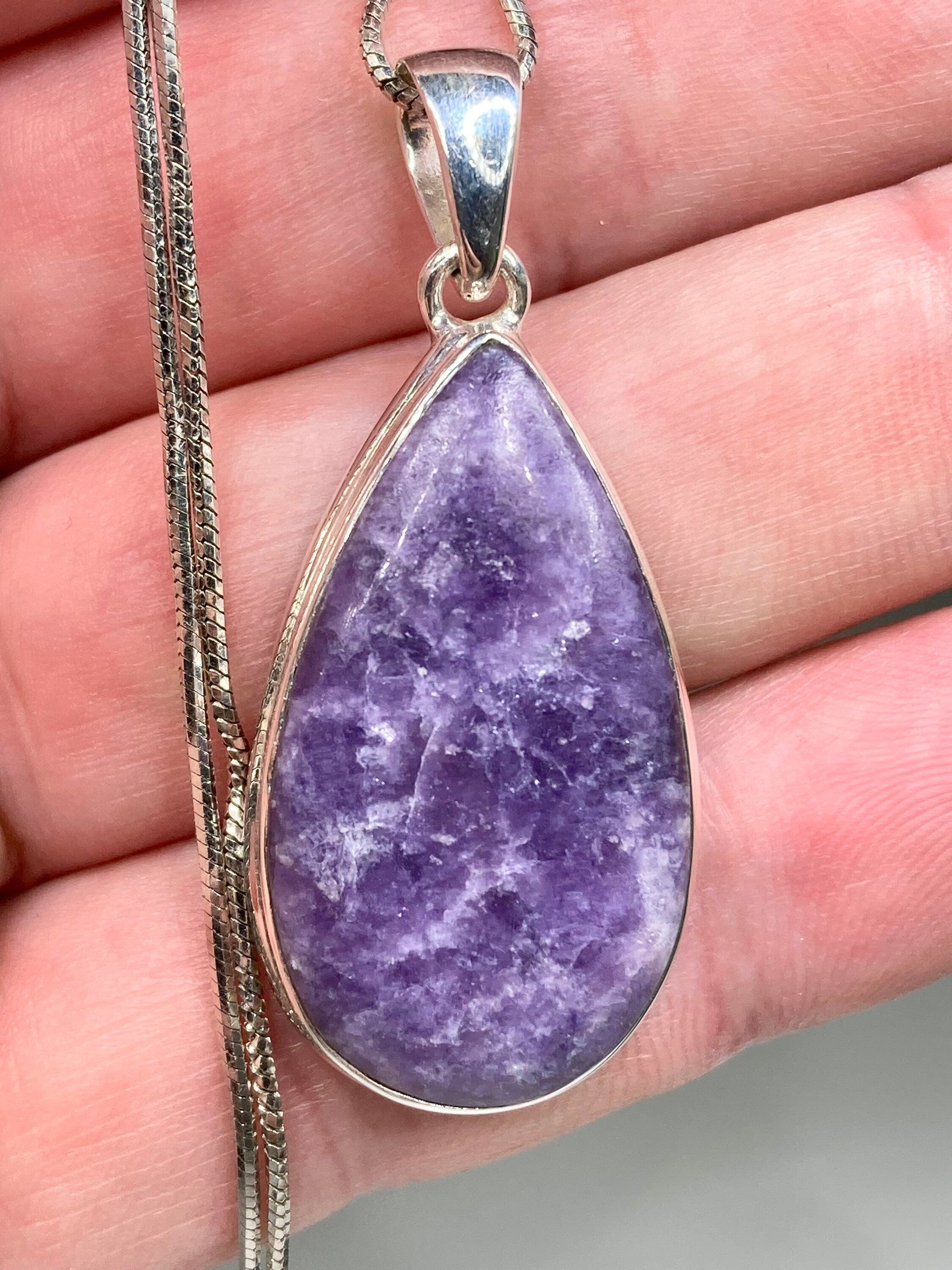 Natural Lepidolite and Silver Pendant