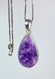 Natural Lepidolite and Silver Pendant