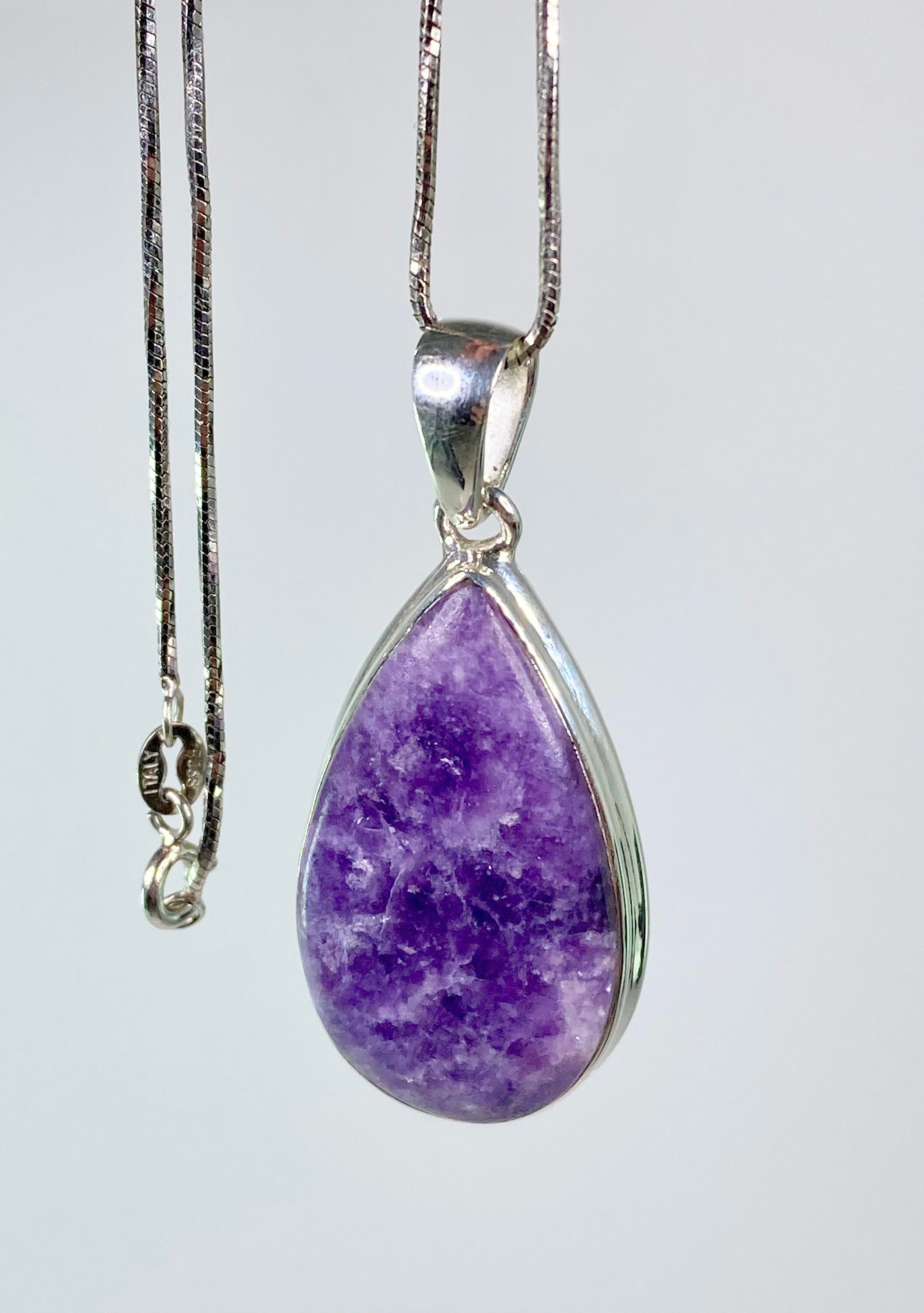 Natural Lepidolite and Silver Pendant