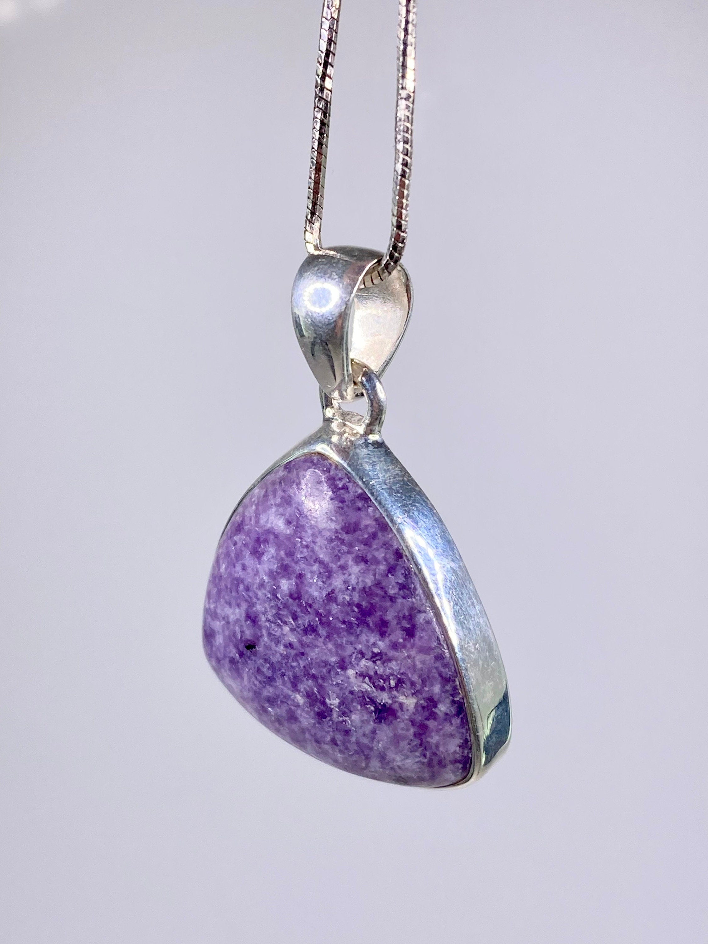 Natural Lepidolite and Silver Pendant