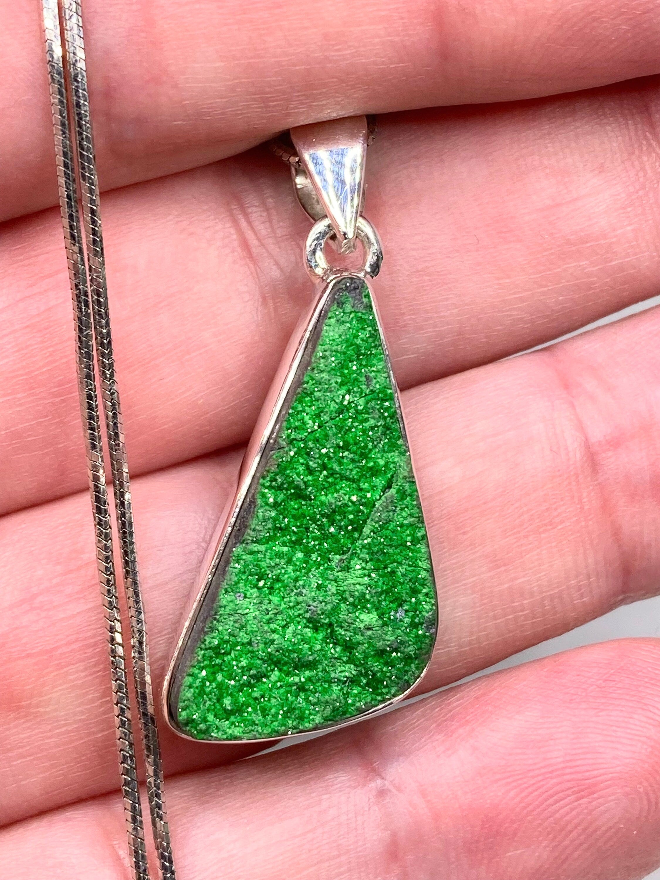 A Rare Green Garnet (Uvarovite) and Silver Pendant