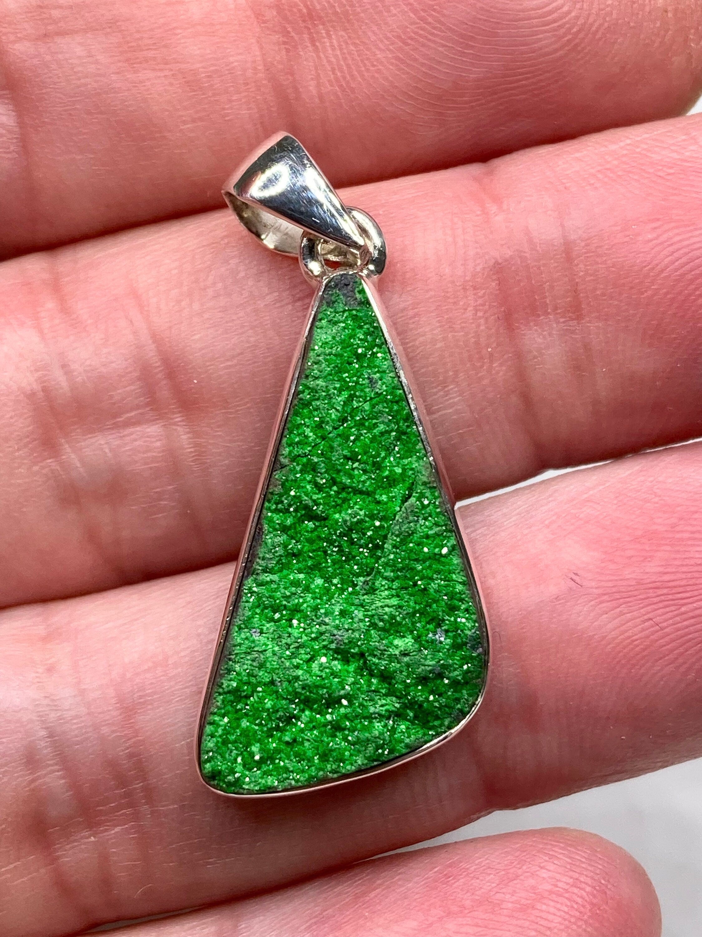 A Rare Green Garnet (Uvarovite) and Silver Pendant