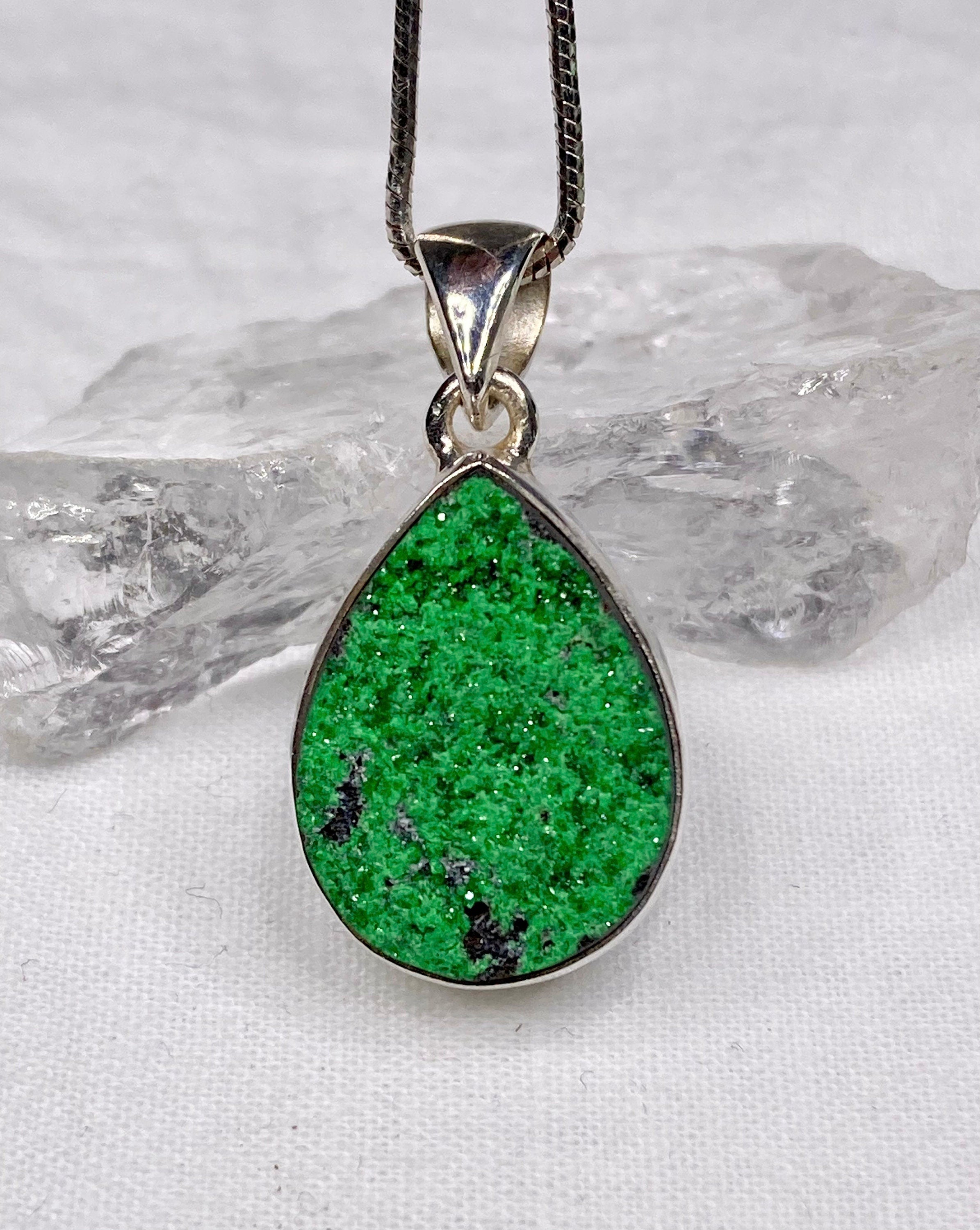 A Rare Green Garnet (Uvarovite) and Silver Pendant