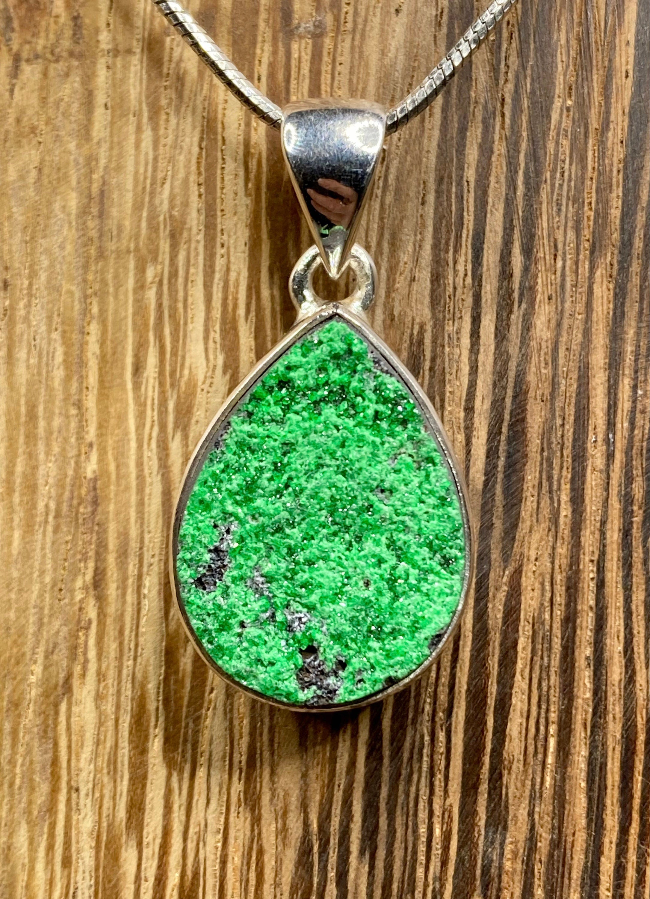 A Rare Green Garnet (Uvarovite) and Silver Pendant