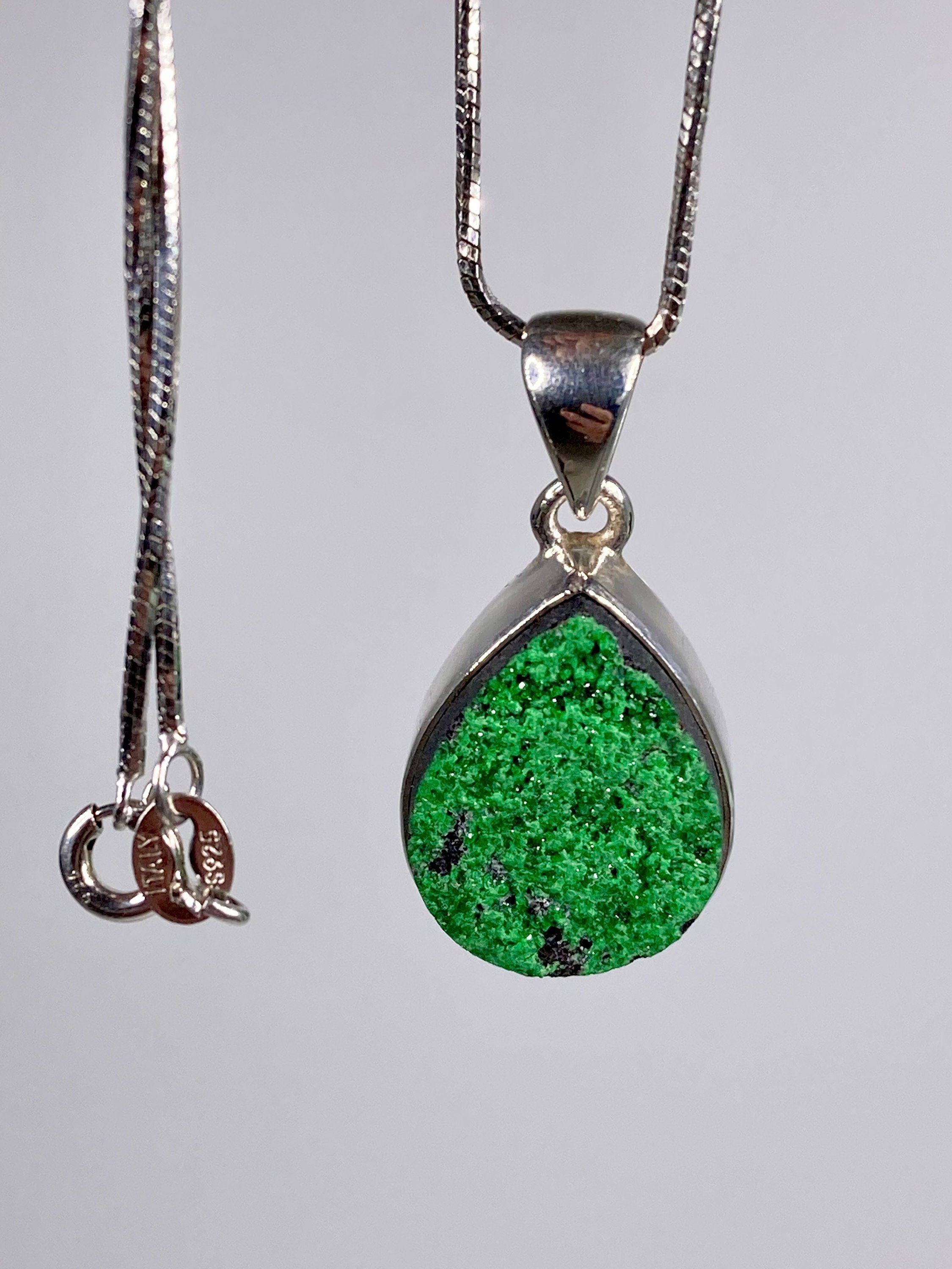 A Rare Green Garnet (Uvarovite) and Silver Pendant