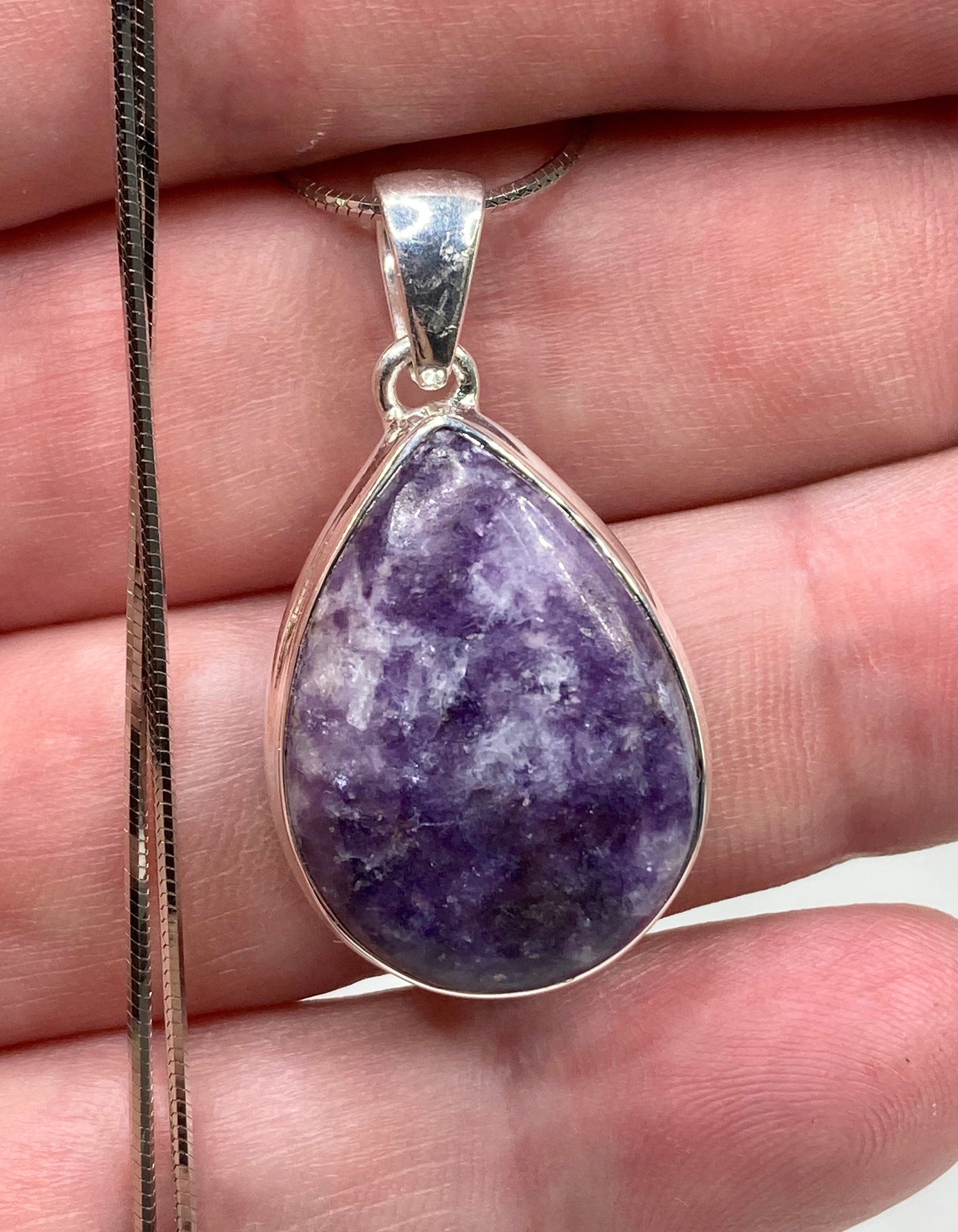 Natural Lepidolite and Silver Pendant