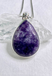 Natural Lepidolite and Silver Pendant