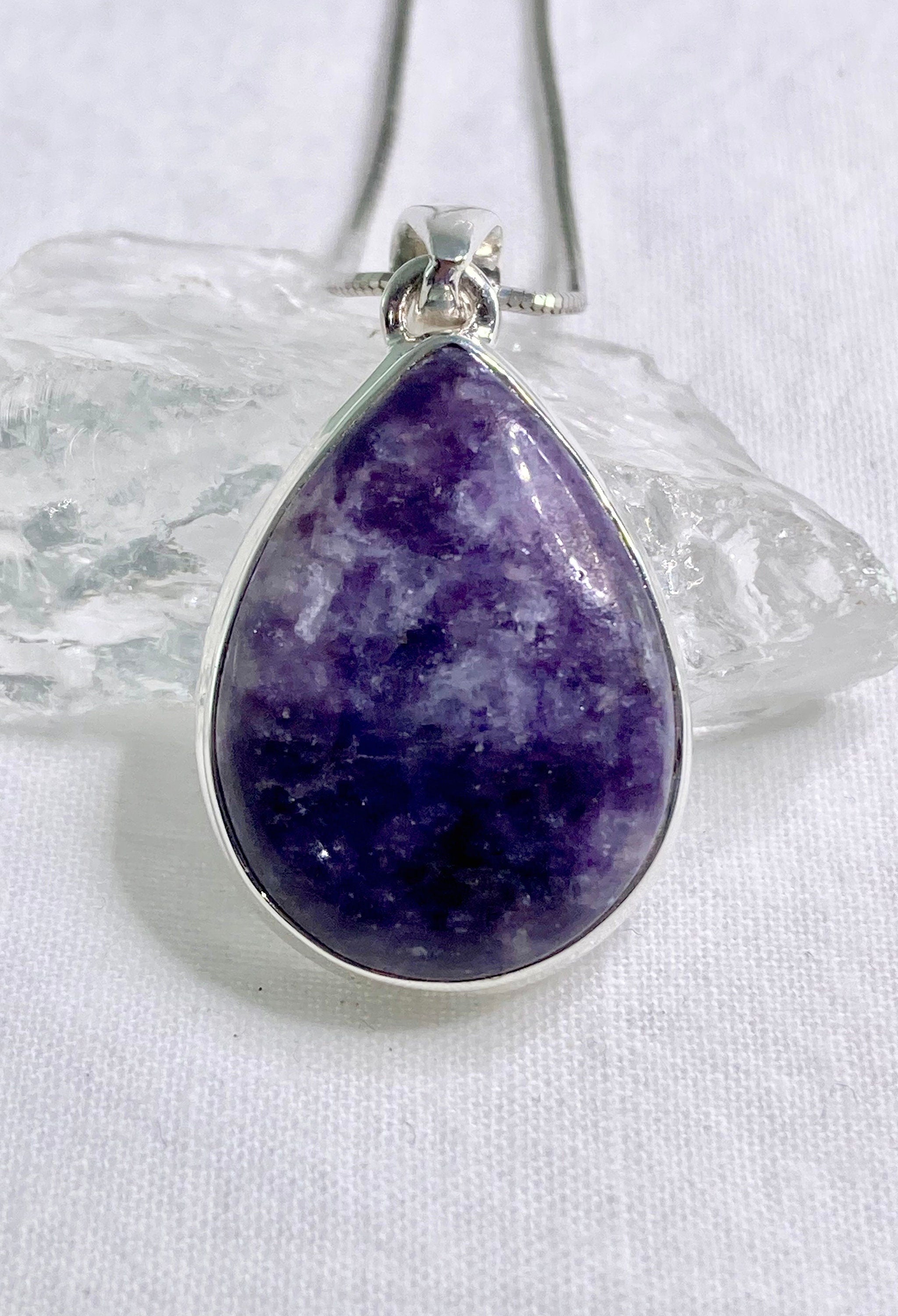 Natural Lepidolite and Silver Pendant