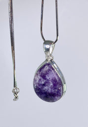 Natural Lepidolite and Silver Pendant