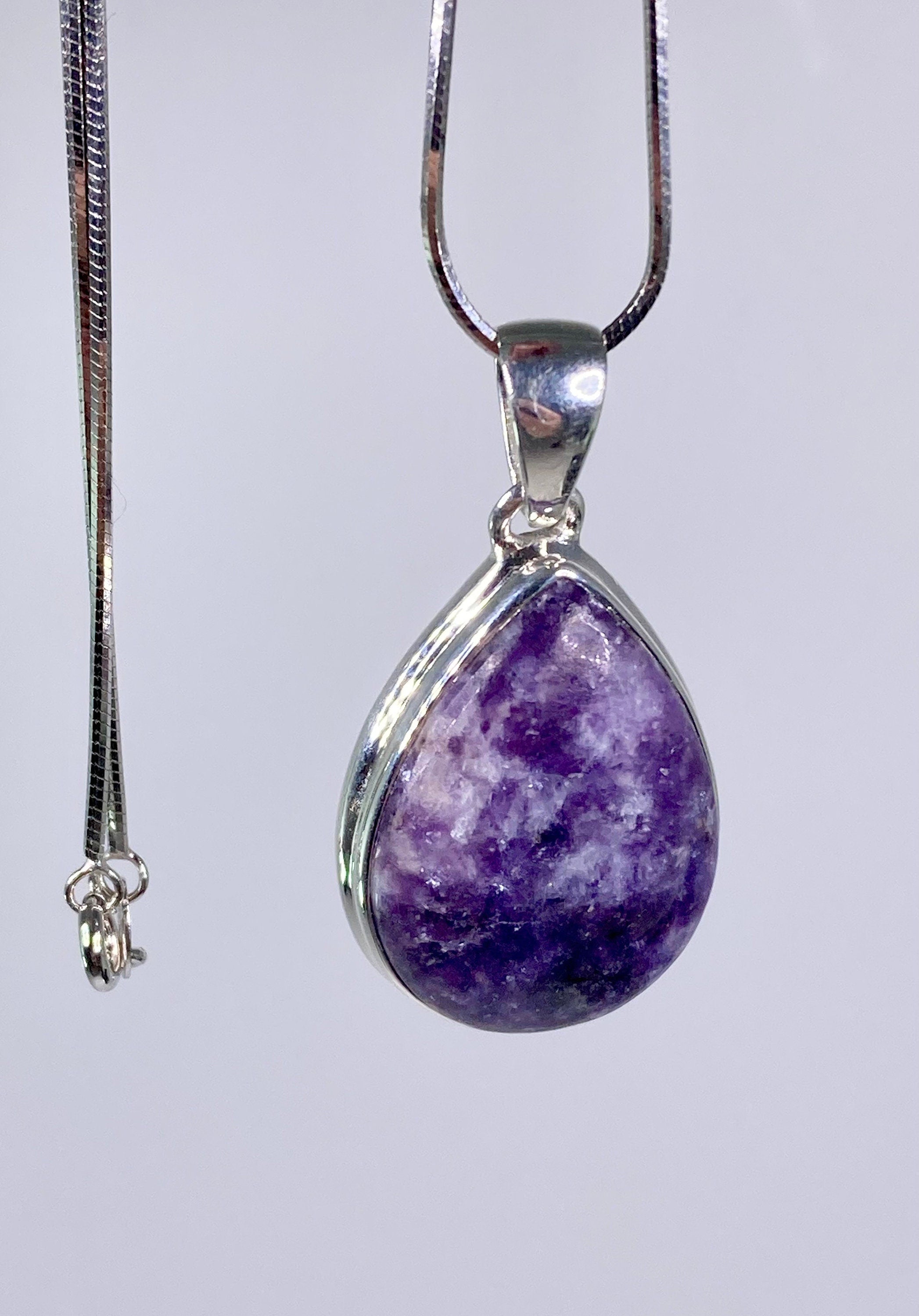 Natural Lepidolite and Silver Pendant