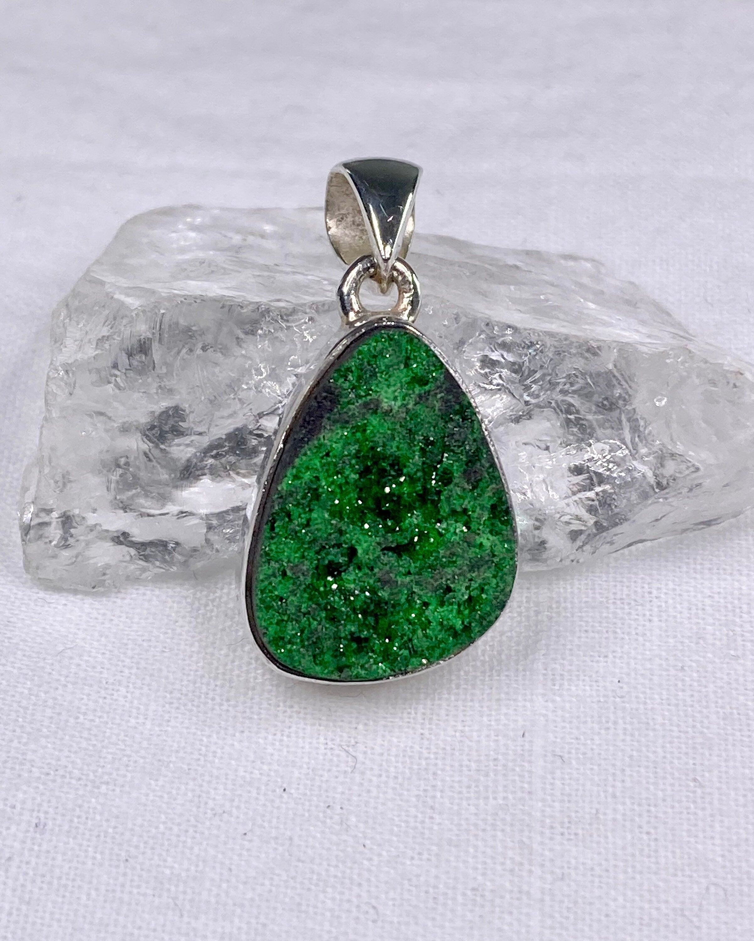 A Rare Green Garnet (Uvarovite) and Silver Pendant