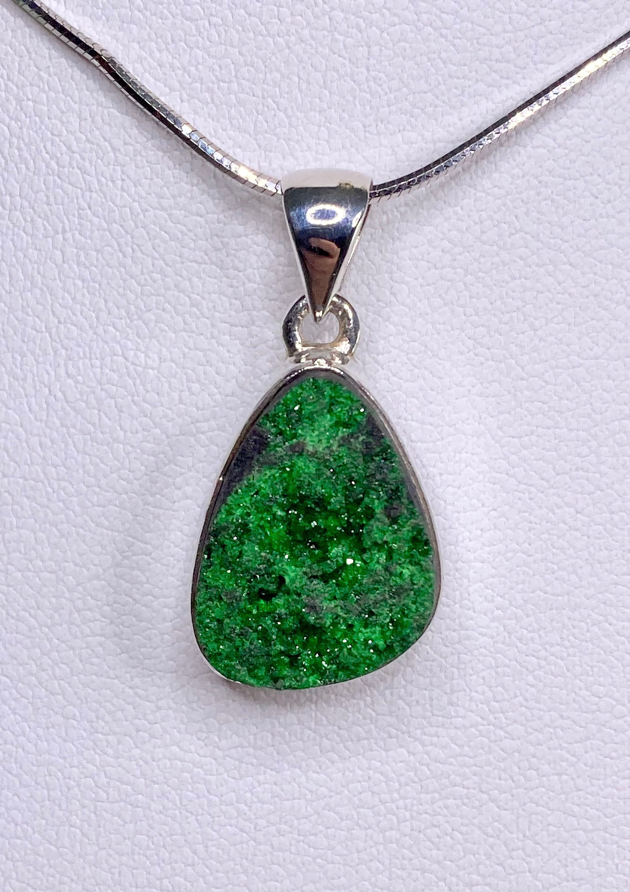 A Rare Green Garnet (Uvarovite) and Silver Pendant